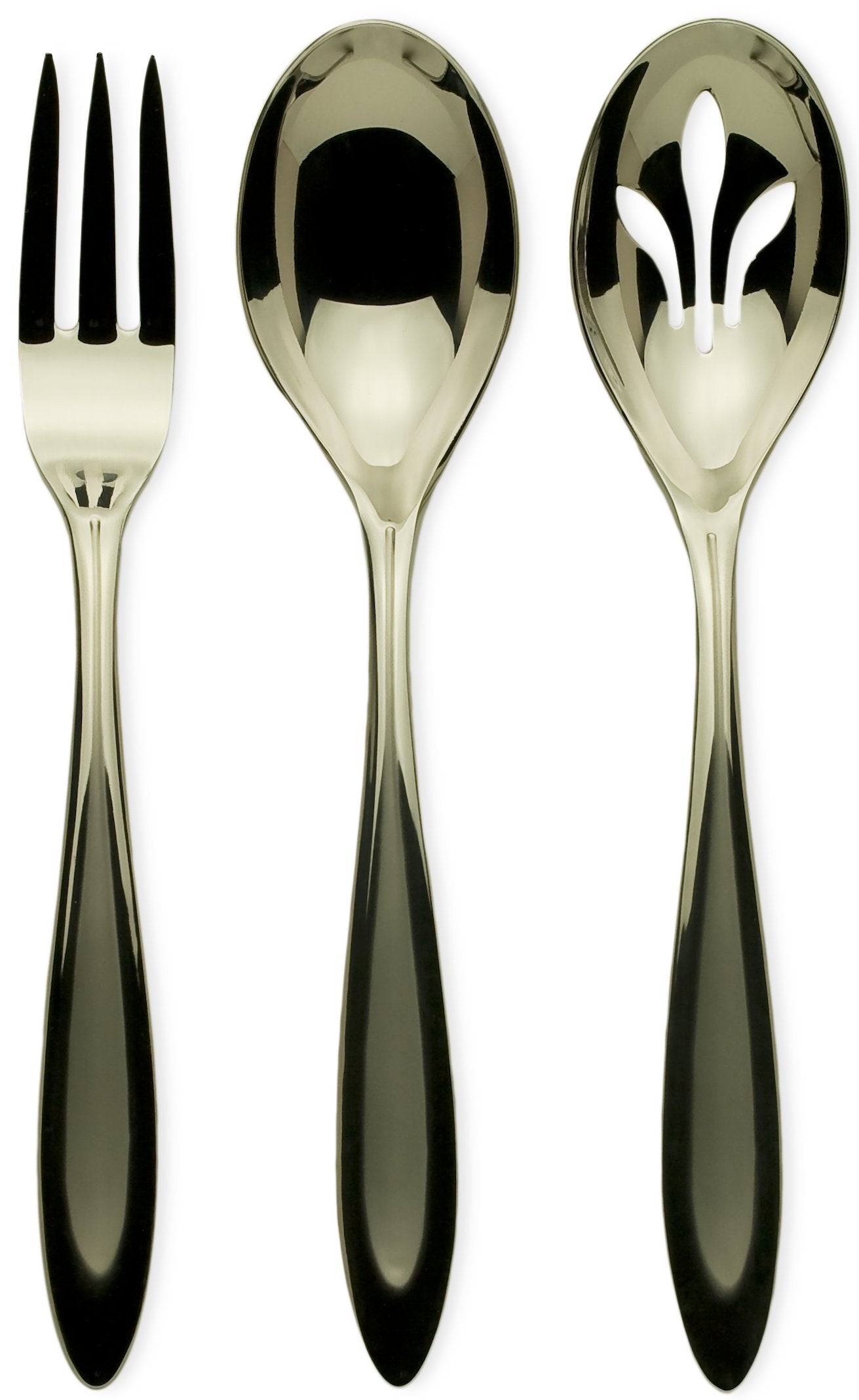Fontur Platinum Mirror Finish, Platinum Insert 3pc Hostess Set:  Serving Spoon, Pierced Serving Spoon, Cold Meat Fork