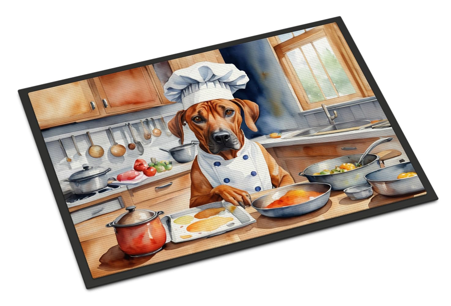 Carolines Treasures DAC6315JMAT Rhodesian Ridgeback The Chef Doormat Front Door Mat Indoor Outdoor Rugs for Entryway, Non Slip Washable Low Pile, 24H X 36W
