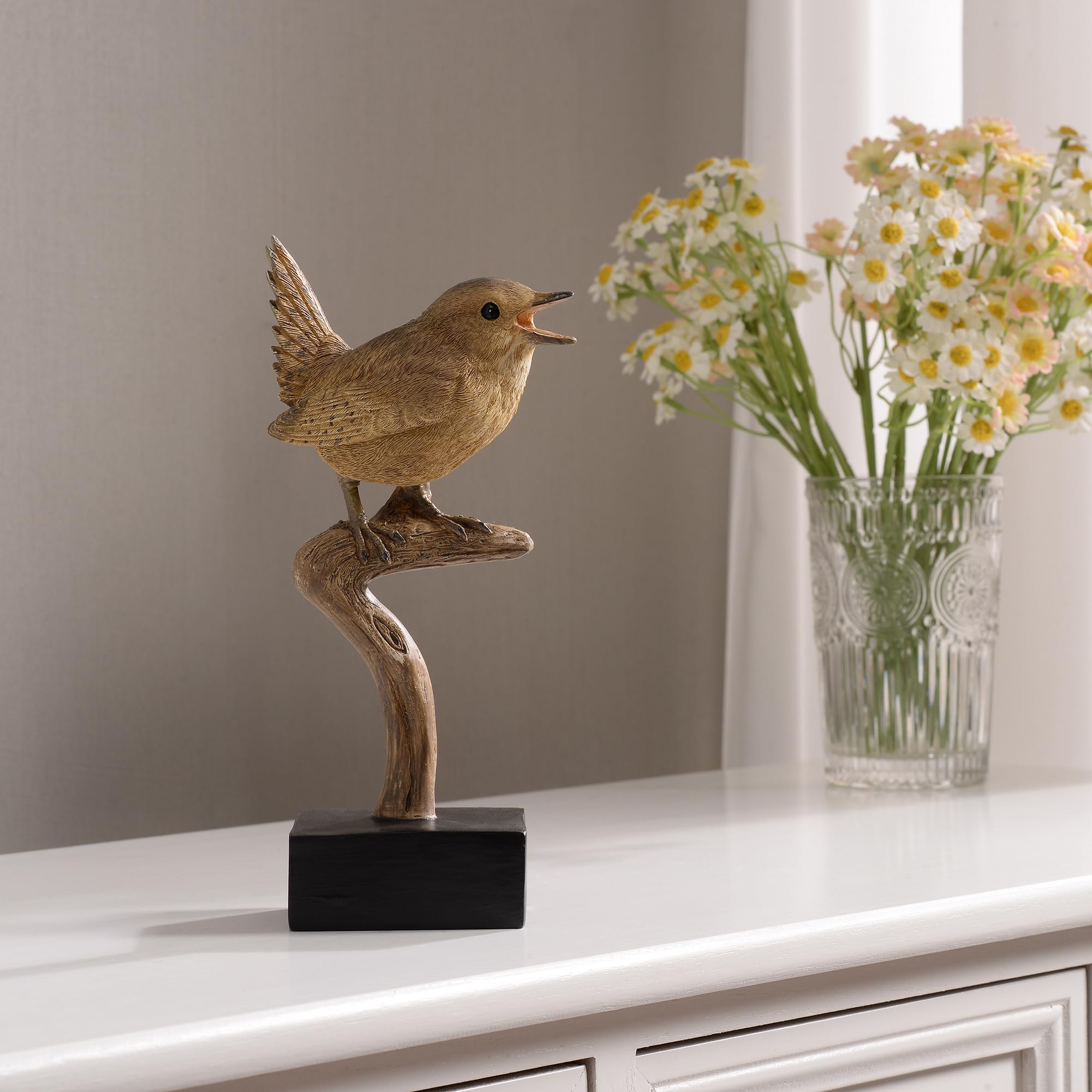 Hi-Line Gift Ltd 53008-D Sing Bird On Branch Lifelike Resin Bird Home Tabletop Decor