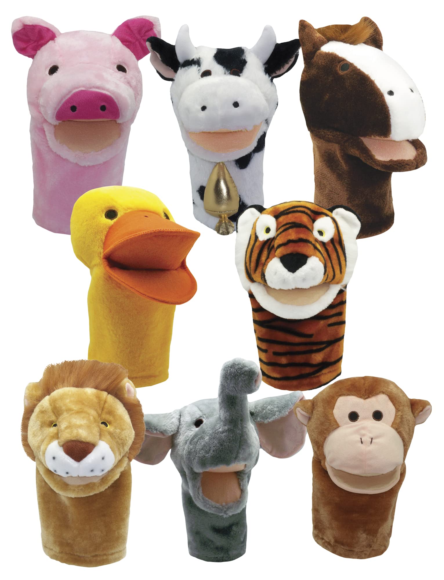 Get Ready Kids Moveable Mouth Zoo And Farm Animal Puppets, Set Of 8