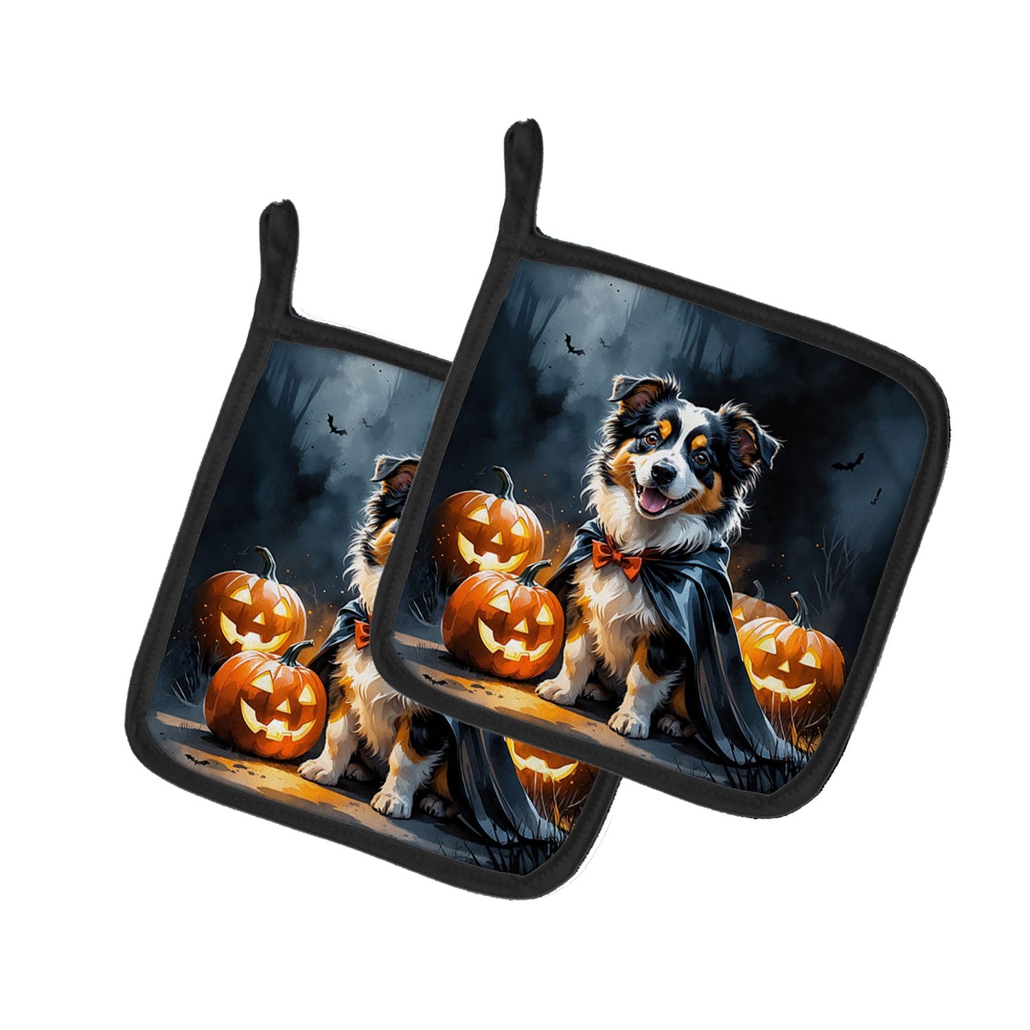 Carolines Treasures Sheltie Puppy Halloween Pair of Pot Holders Kitchen Heat Resistant Pot Holders Sets Oven Hot Pads for Cooking Baking BBQ, 7 1/2 x 7 1/2