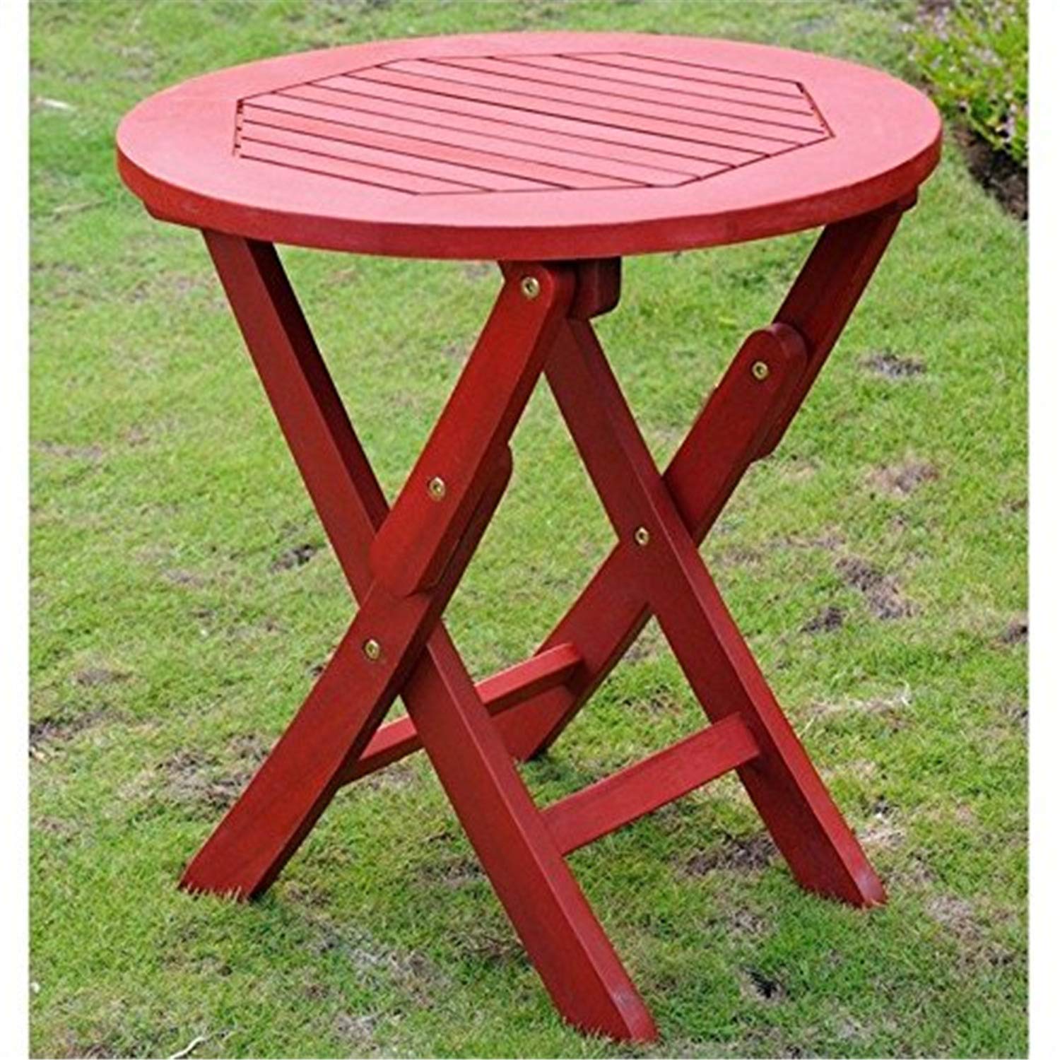 Royal Fiji Acacia Round Folding Table - Barn Red
