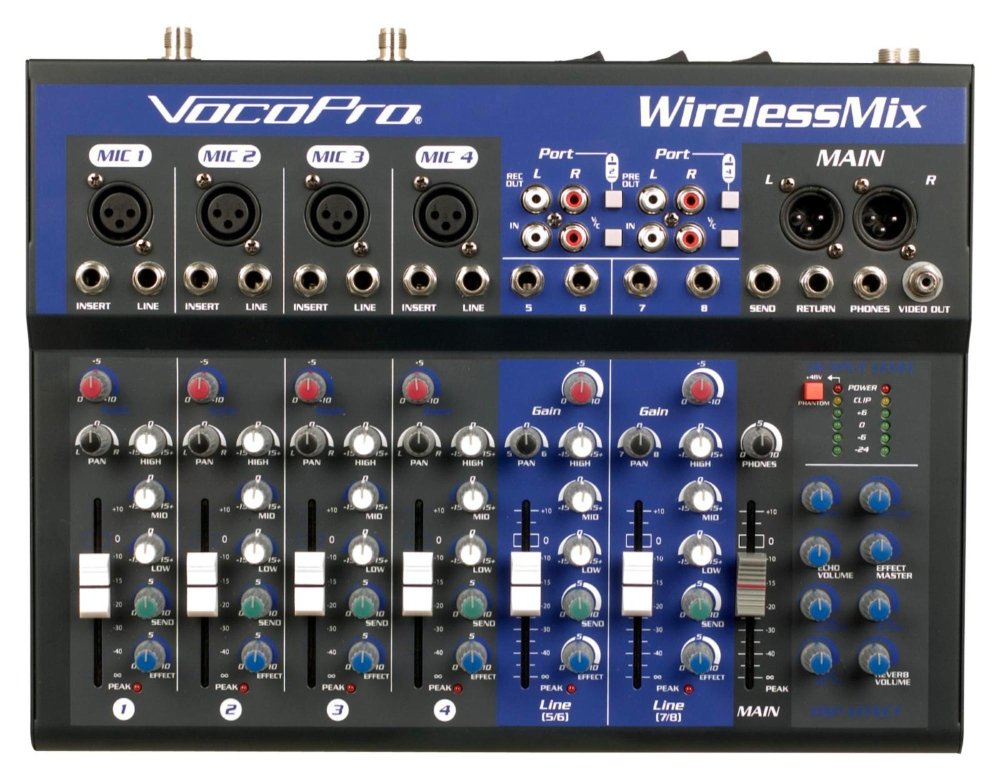 WIRELESSMIX-2 - ALL-IN-ONE LIVE SOUND/KARAOKE MIXER WITH 2 UHF WIRELESS MICS AND SD AUDIO RECORDER