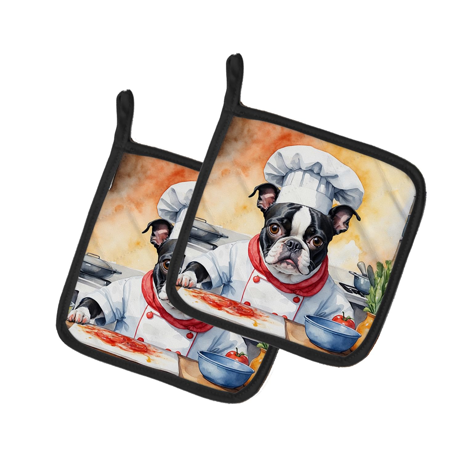 Boston Terrier The Chef Pair of Pot Holders