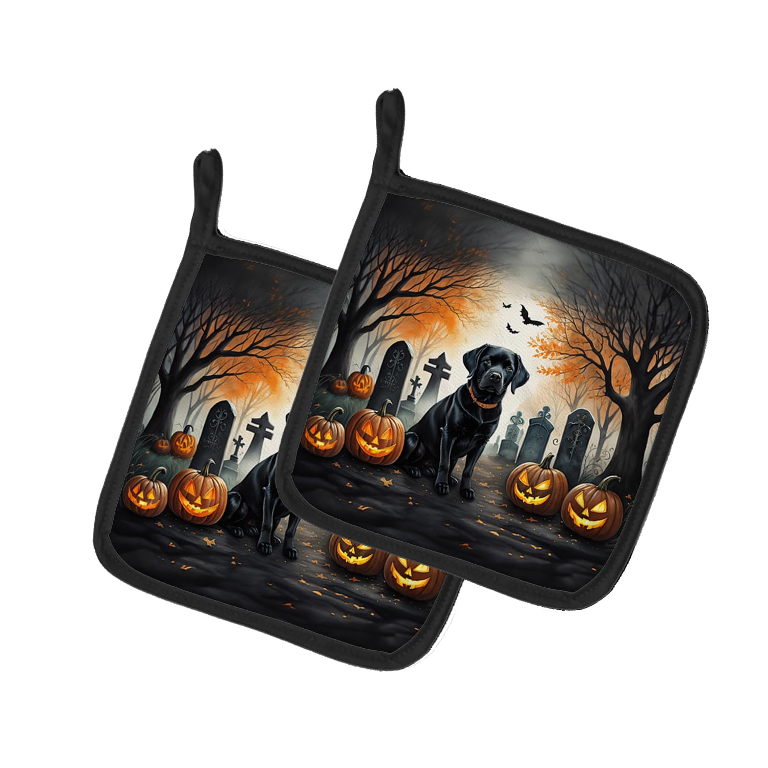 Black Labrador Retriever Spooky Halloween Pair of Pot Holders