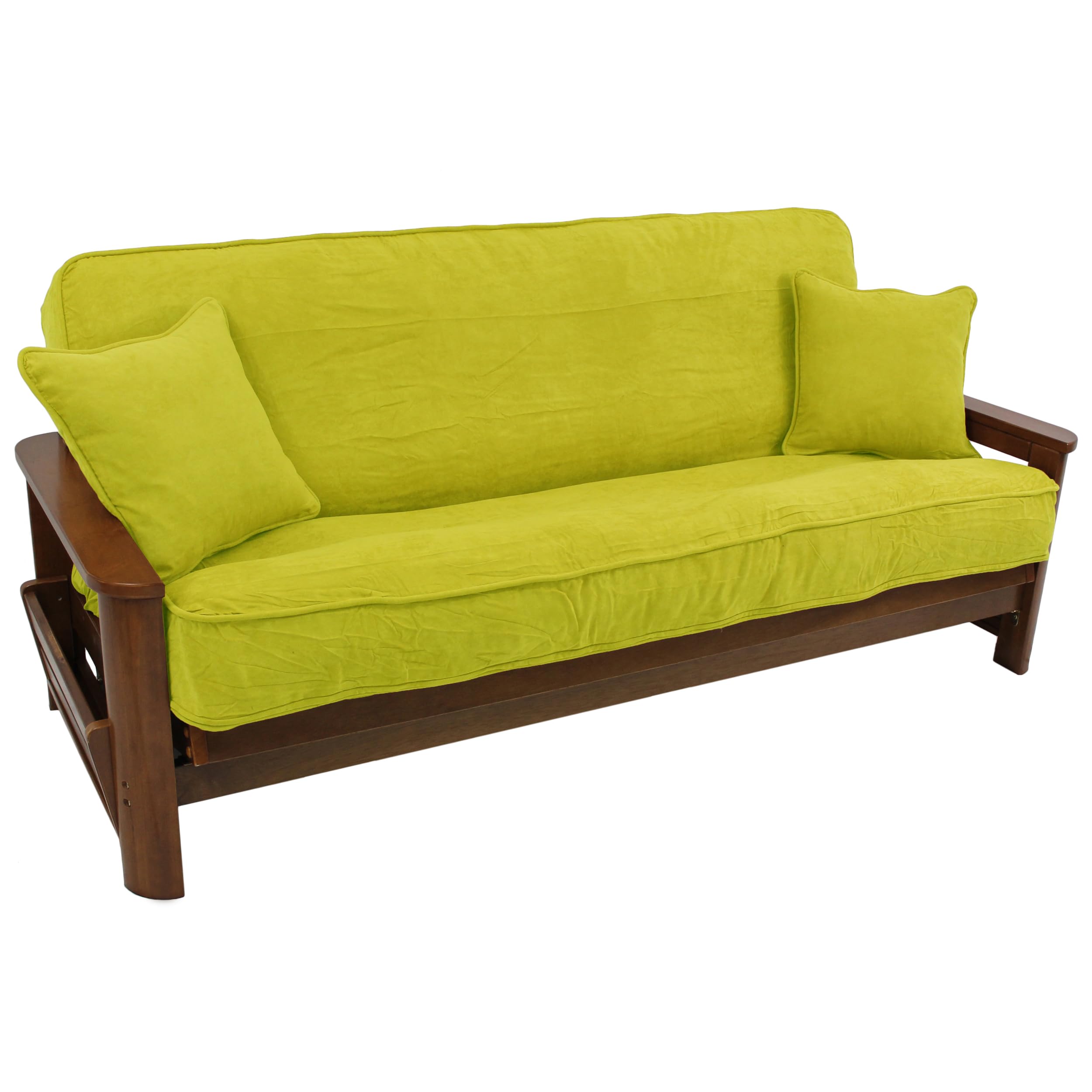 Solid Microsuede Double Corded 8 to 9-inch Full Futon Cover Set with Two 18-inch Throw Pillows (Set of 3) - Mojito Lime