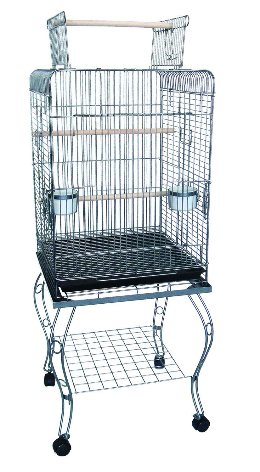 20″ Open Top Parrot Cage With Stand In Antique Silver
