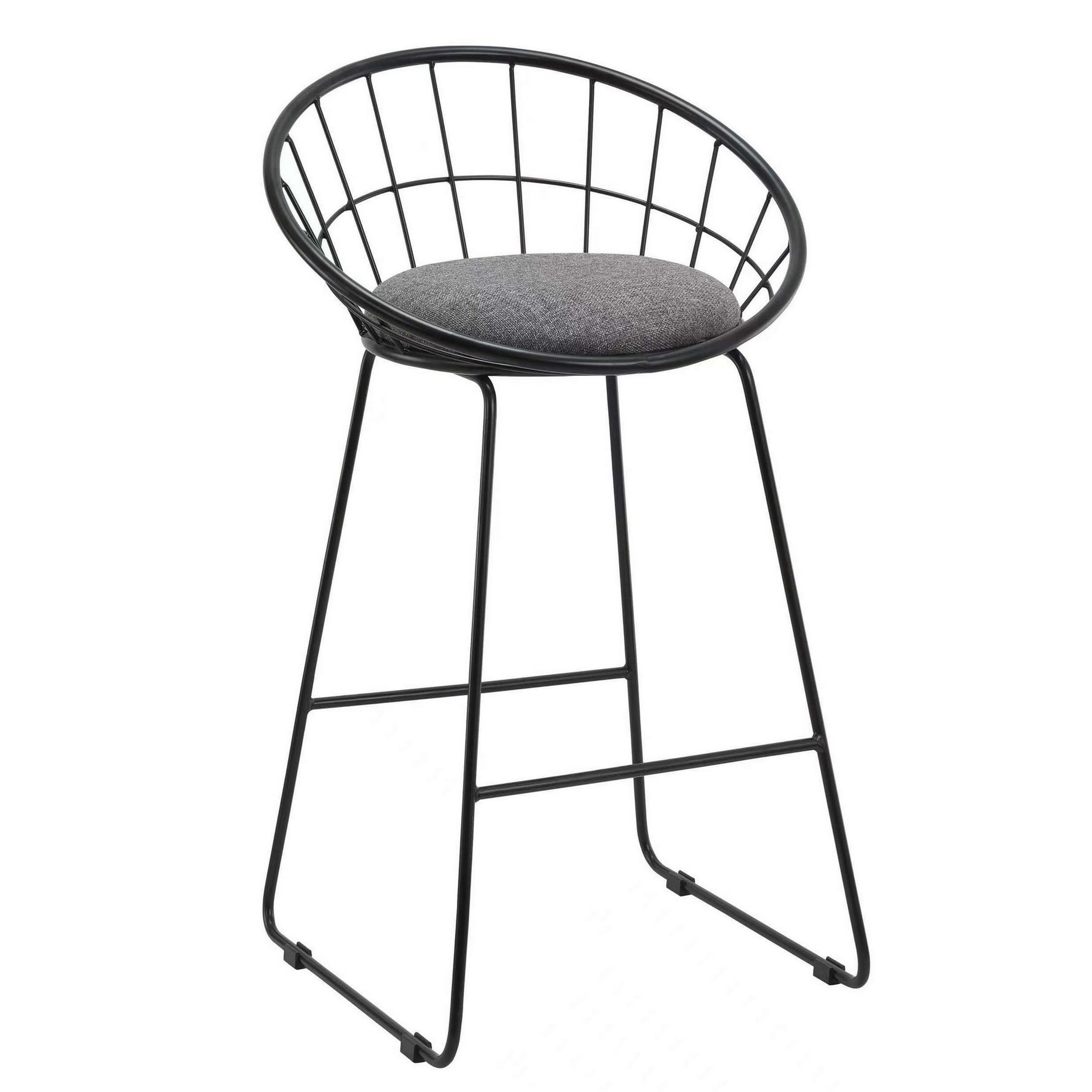 26 Inch Counter Height Chair, Set of 2, Mesh Backrest, Gray Seat, Black