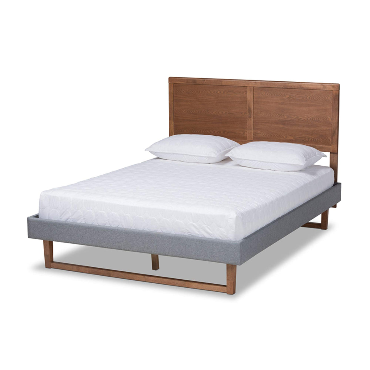 Baxton Studio Allegra Mid-Century Modern Dark Grey Fabric Upholstered And Ash Walnut Brown Finished Wood Queen Size Platform Bed