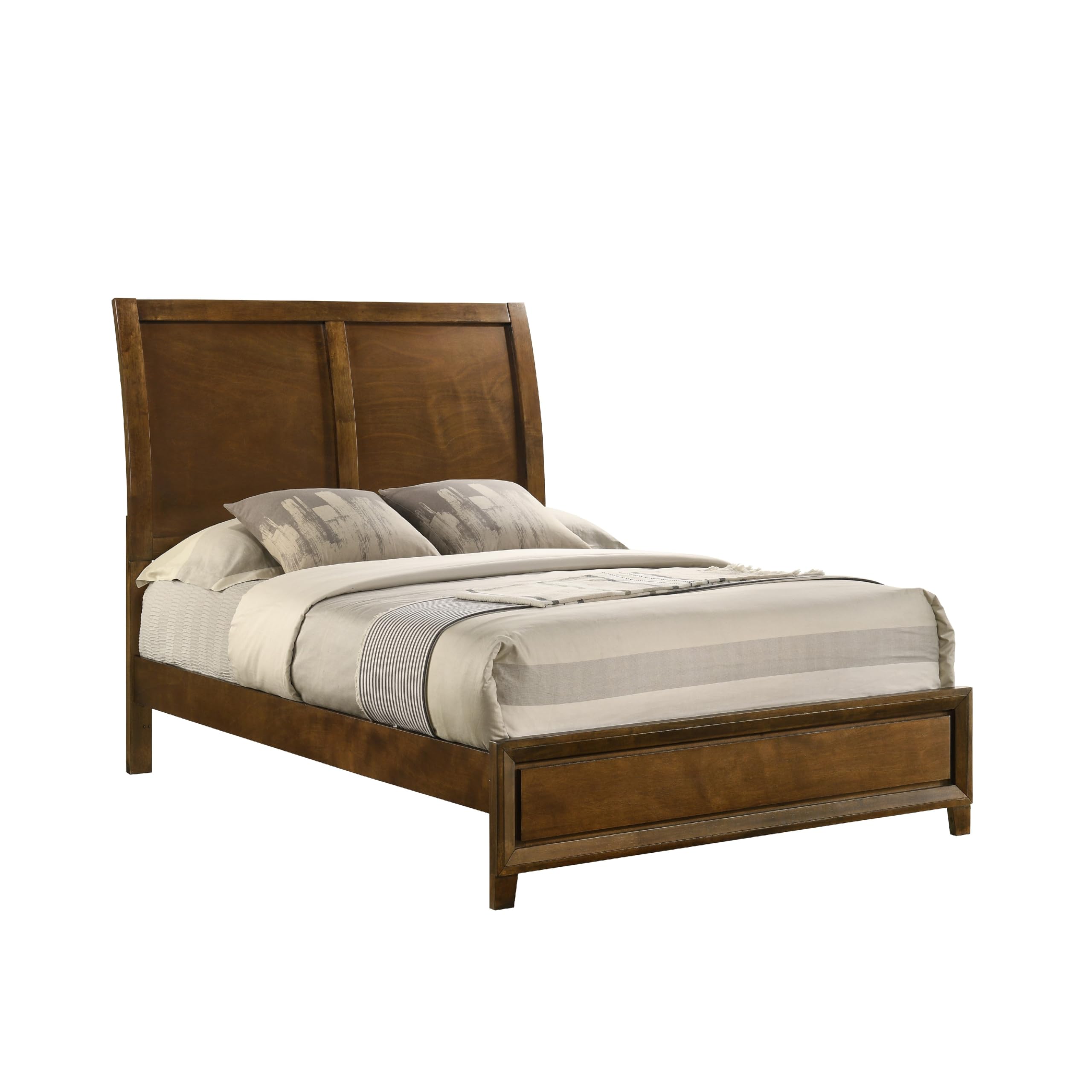 Lary Full Bed with Sleigh-Style Headboard and Slat Kit, Walnut Brown