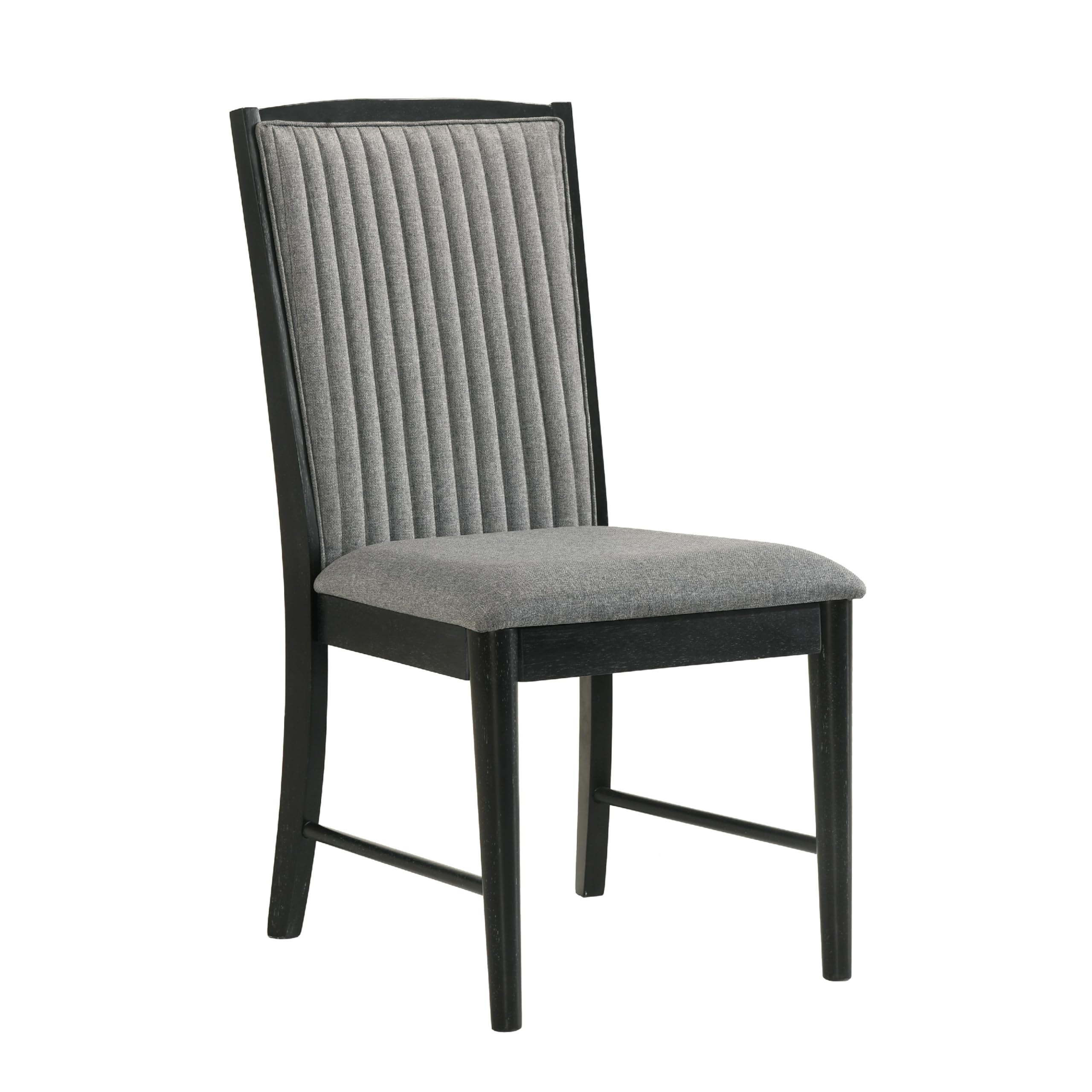 Sevy Dining Side Chair Set of 2, Gray Ribbed Back, Black Rubberwood
