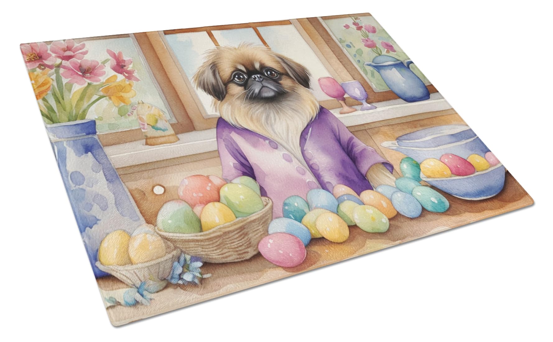 Carolines Treasures DAC6866LCB Decorating Easter Pekingese Glass Cutting Board Decorative Tempered Glass Kitchen Cutting and Serving Board Large Size Chopping Board