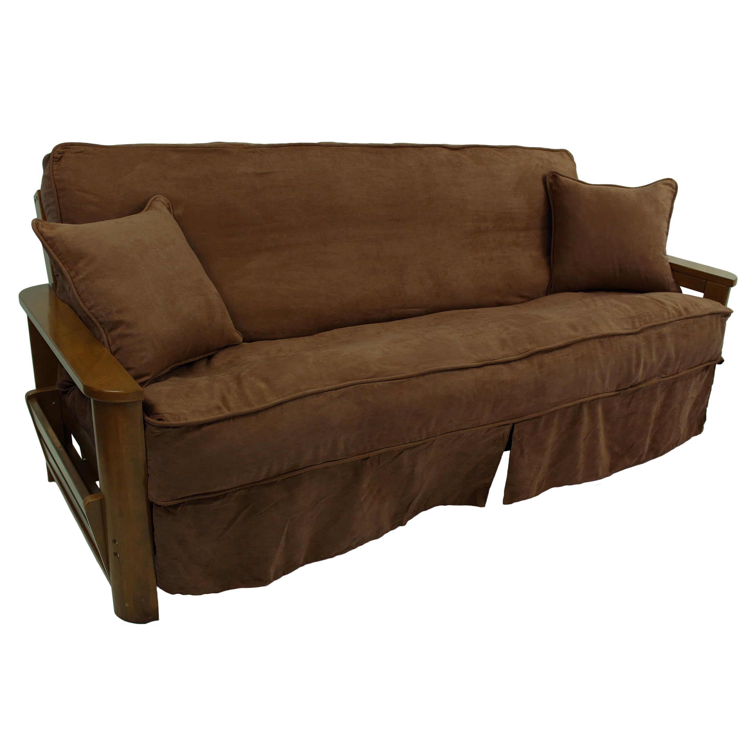 Solid Microsuede Double Corded 8 to 9-inch Full Futon Slipcover Set with Two 18-inch Throw Pillows (Set of 3) - Chocolate