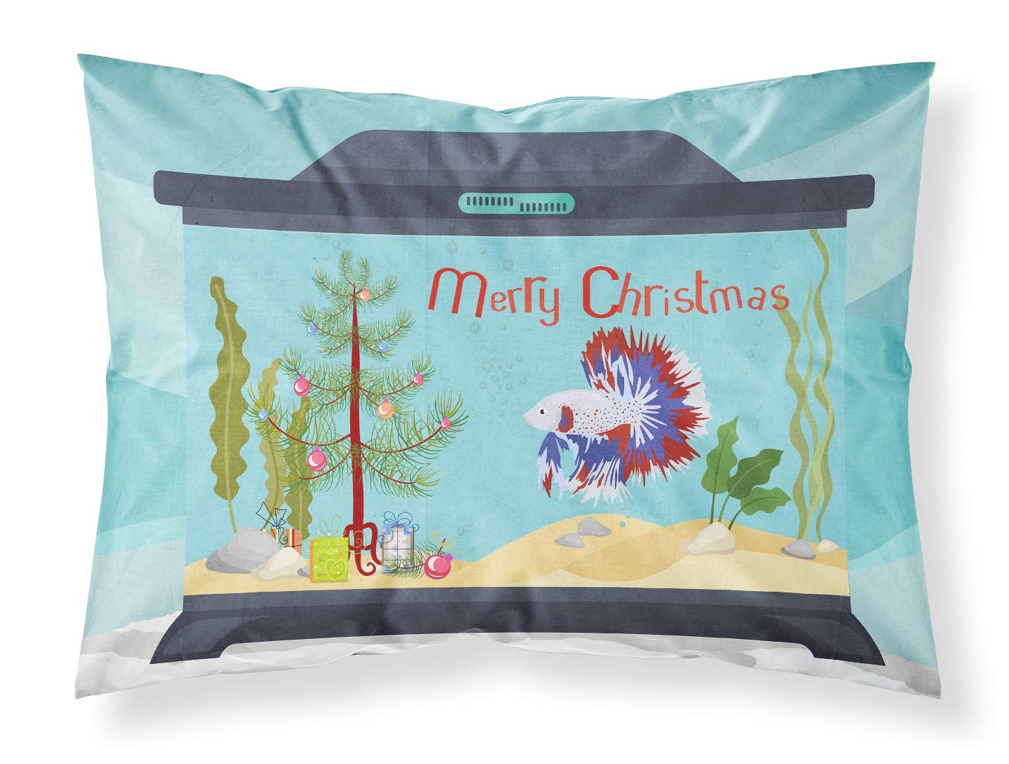 Carolines Treasures CK4522PILLOWCASE Comb Tail Betta Merry Christmas Fabric Standard Pillowcase Lightweight Super Soft Easy Care Decorative Artwork Pillowcase, Standard