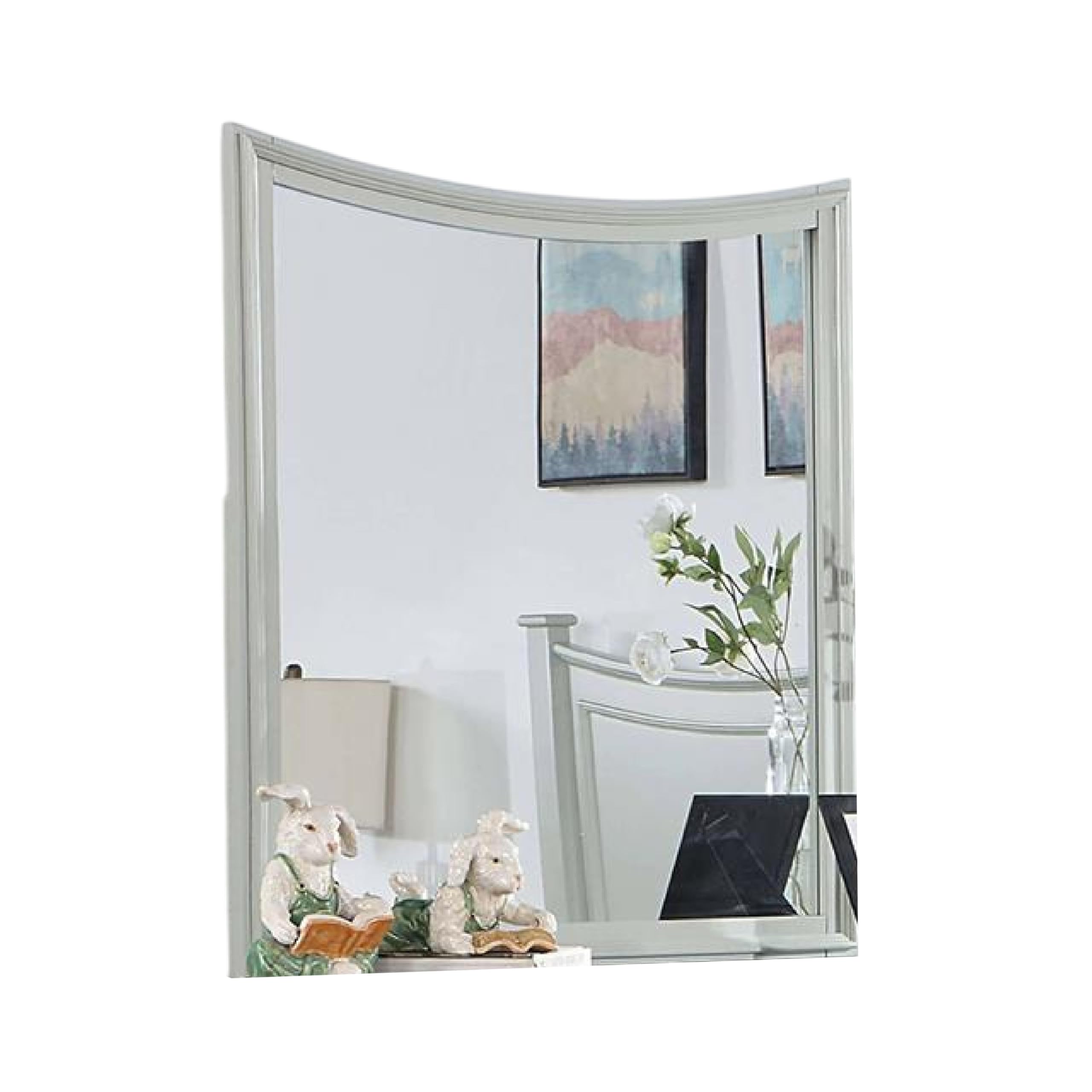 Roly Dresser Mirror, 37 Inch Gray Rectangular Solid Wood Molded Frame