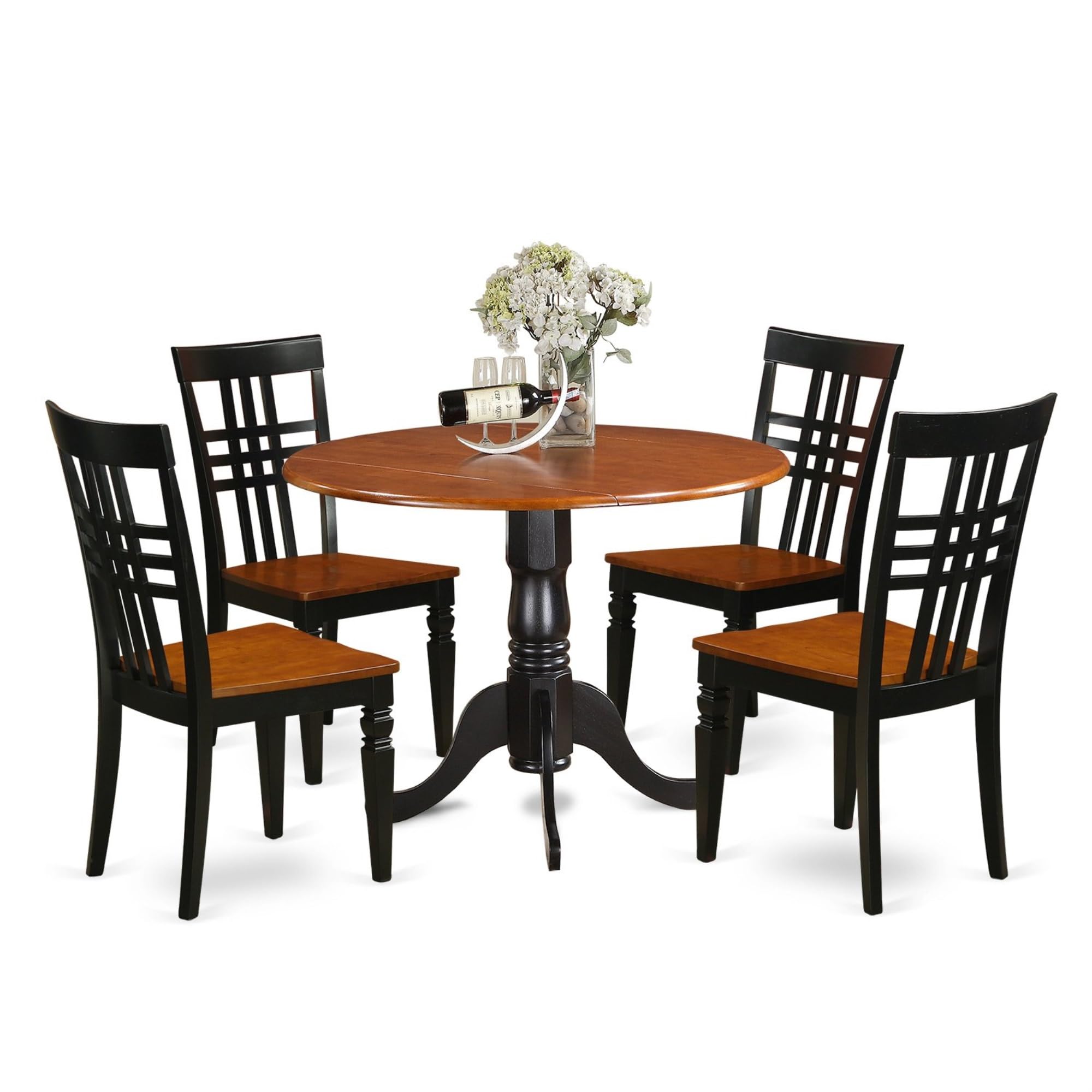 Casafoyer DLLG5-BCH-W 5 Piece Dining Room Furniture Set Includes a Round Dining Table with Dropleaf and 4 Wood Seat Chairs, 42x42 Inch, Black & Cherry