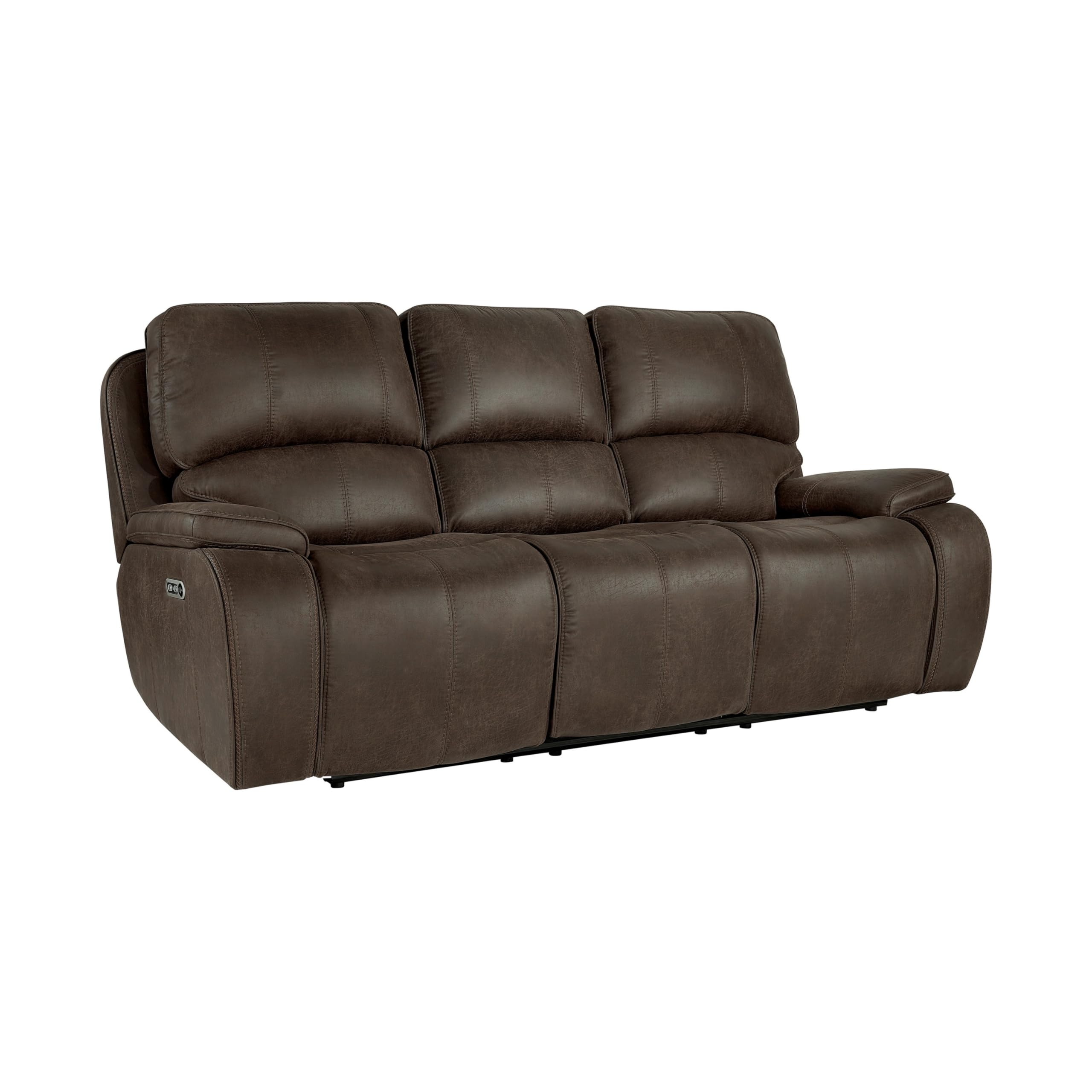 Talo 88 Inch Sofa, Power Recliner, USB C Ports, Plush Brown Faux Leather