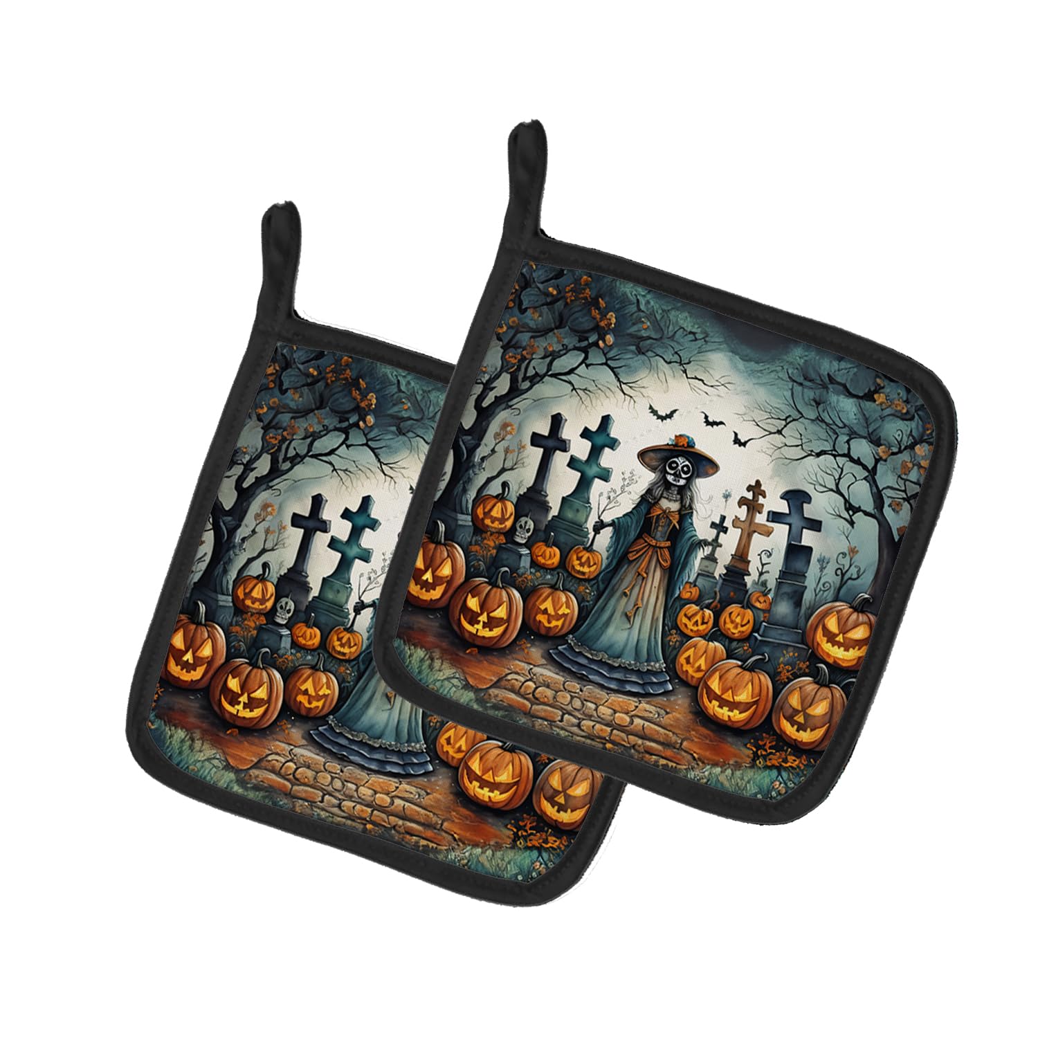 La Catrina Skeleton Spooky Halloween Pair of Pot Holders