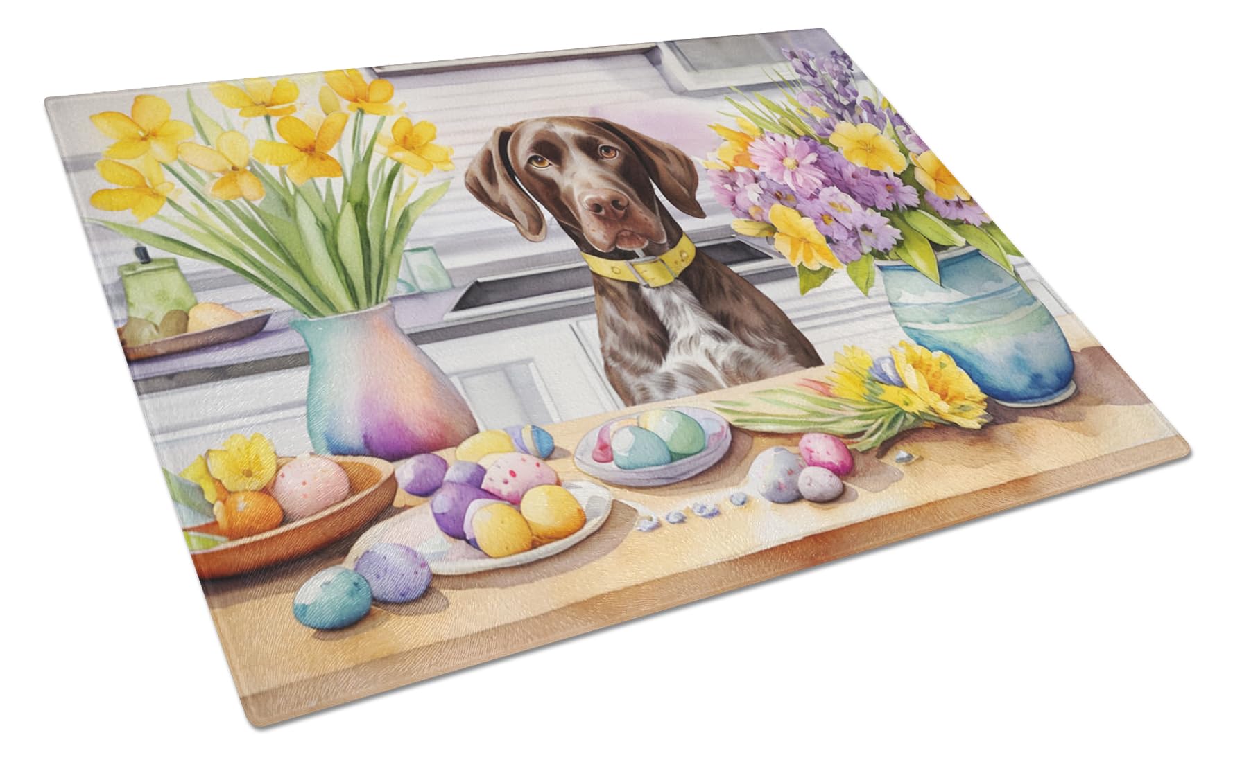 Carolines Treasures DAC6819LCB Decorating Easter German Shorthaired Pointer Glass Cutting Board Decorative Tempered Glass Kitchen Cutting and Serving Board Large Size Chopping Board