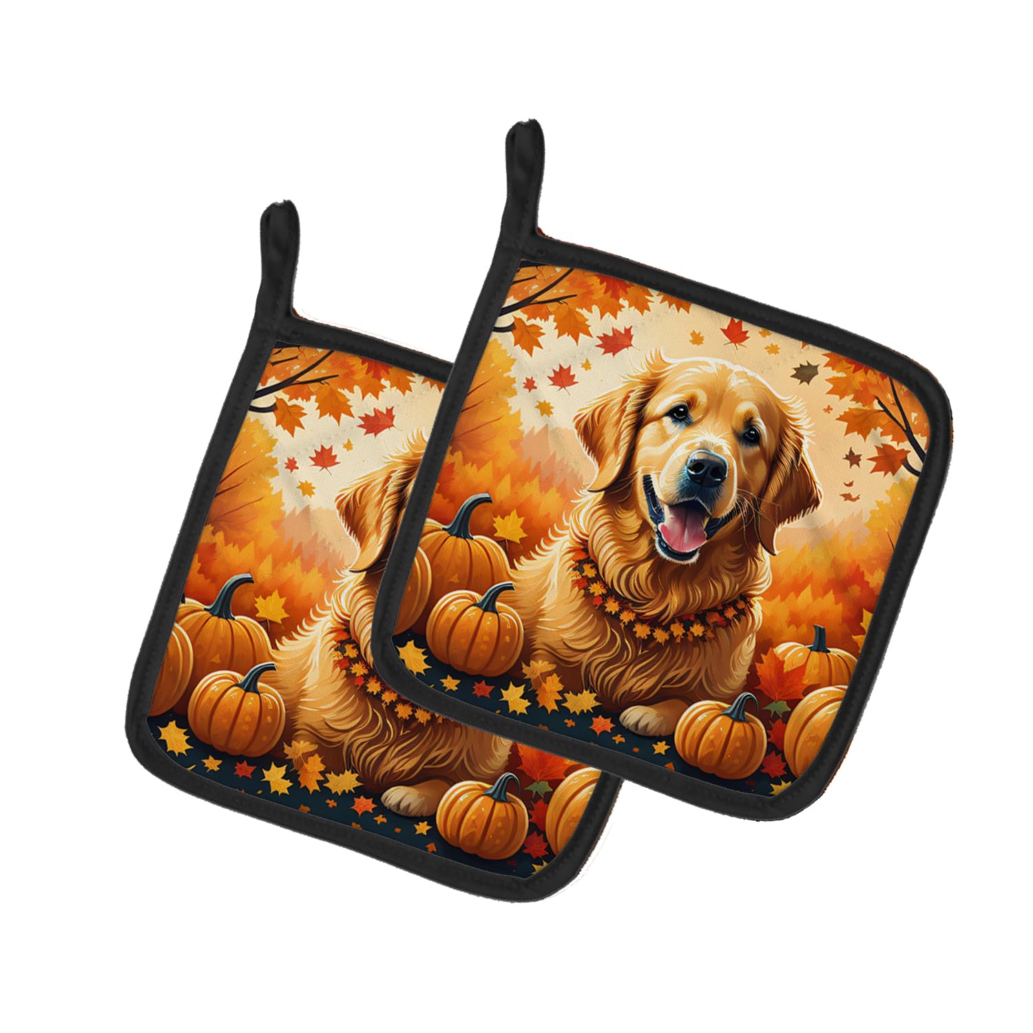 Golden Retriever Fall Pair of Pot Holders
