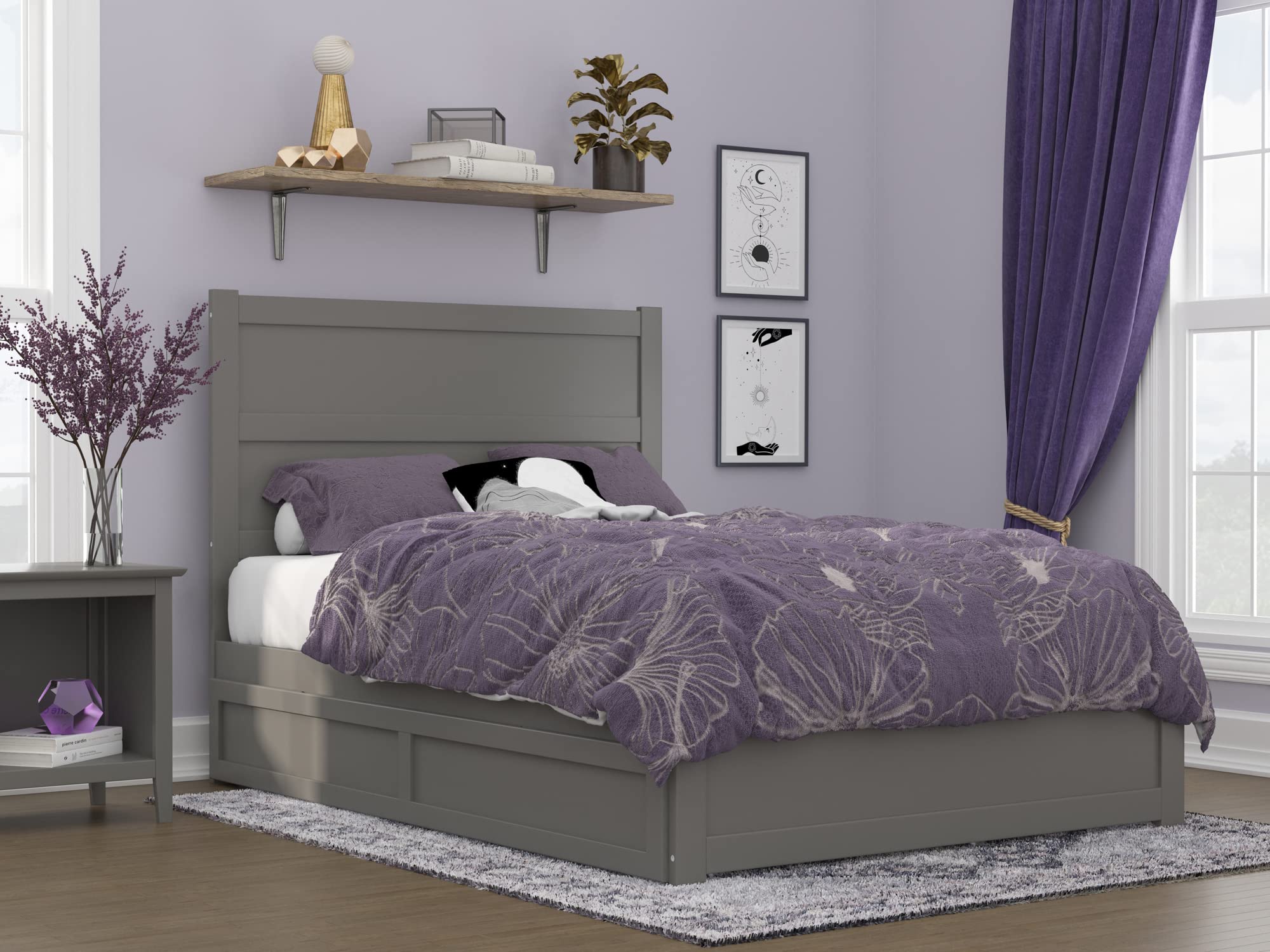 NoHo Full Platform Bed with Matching Footboard & Twin Trundle in Grey