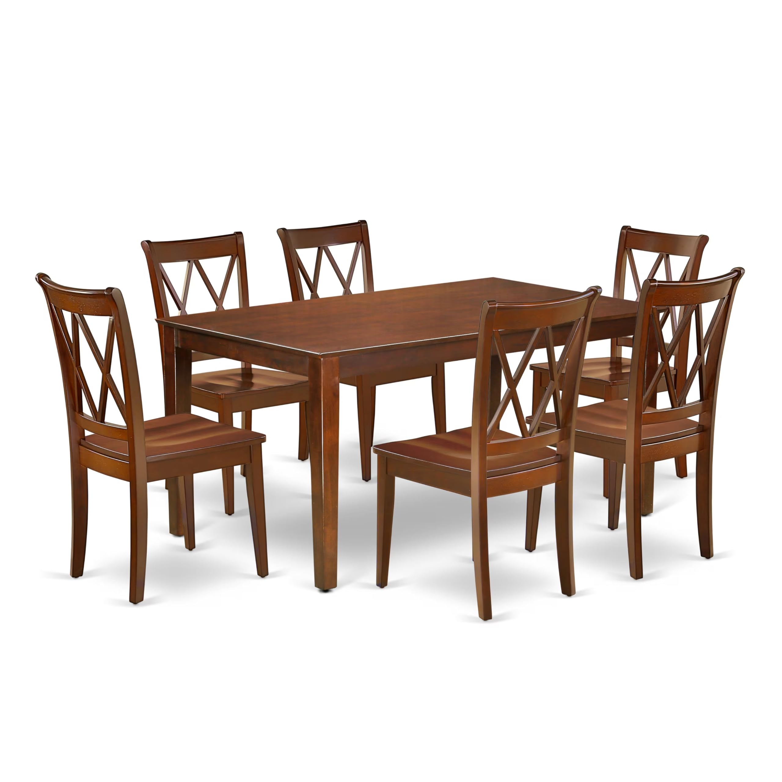 CACL7-MAH-W 7PC Rectangular 60 inch Table and 6 Double X back Chairs