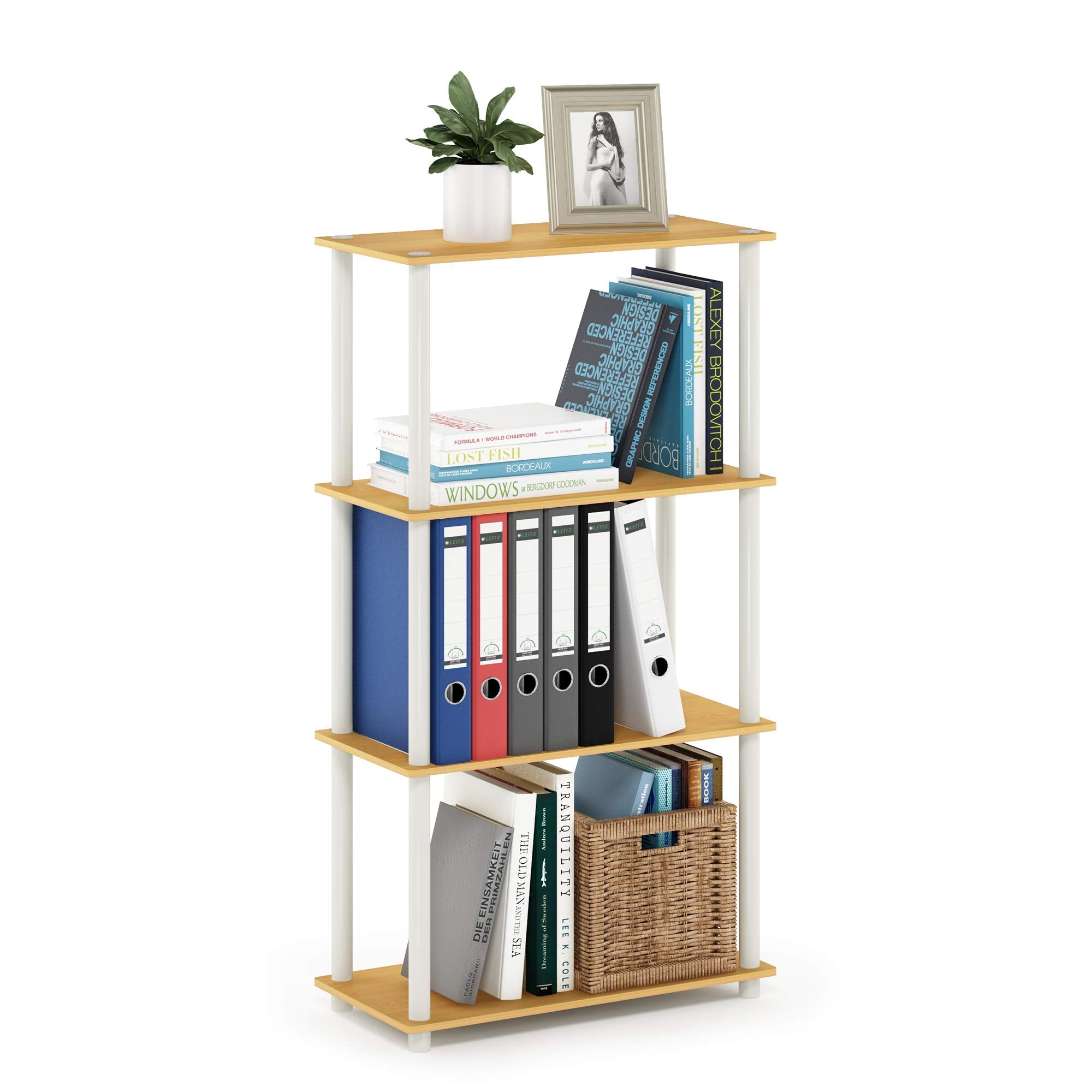 Furinno 99557BE/WH Turn-N-Tube 4-Tier Multipurpose Shelf Display Rack, Beech/White, 99557BE/WH