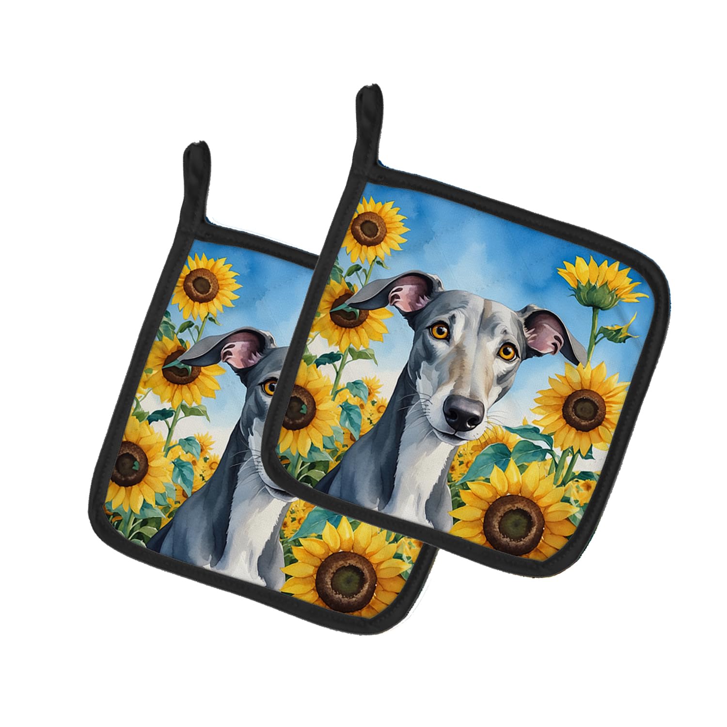 Greyhound in Sunflowers Pair of Pot Holders