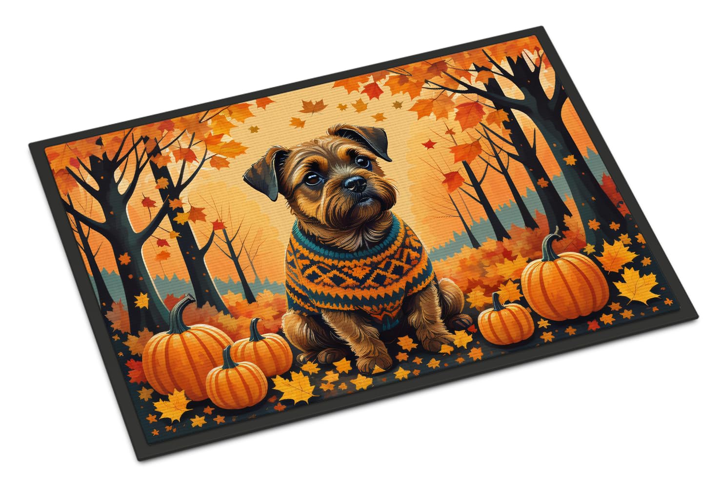 Carolines Treasures DAC1023MAT Border Terrier Fall Doormat 18x27 Front Door Mat Indoor Outdoor Rugs for Entryway, Non Slip Washable Low Pile, 18H X 27W