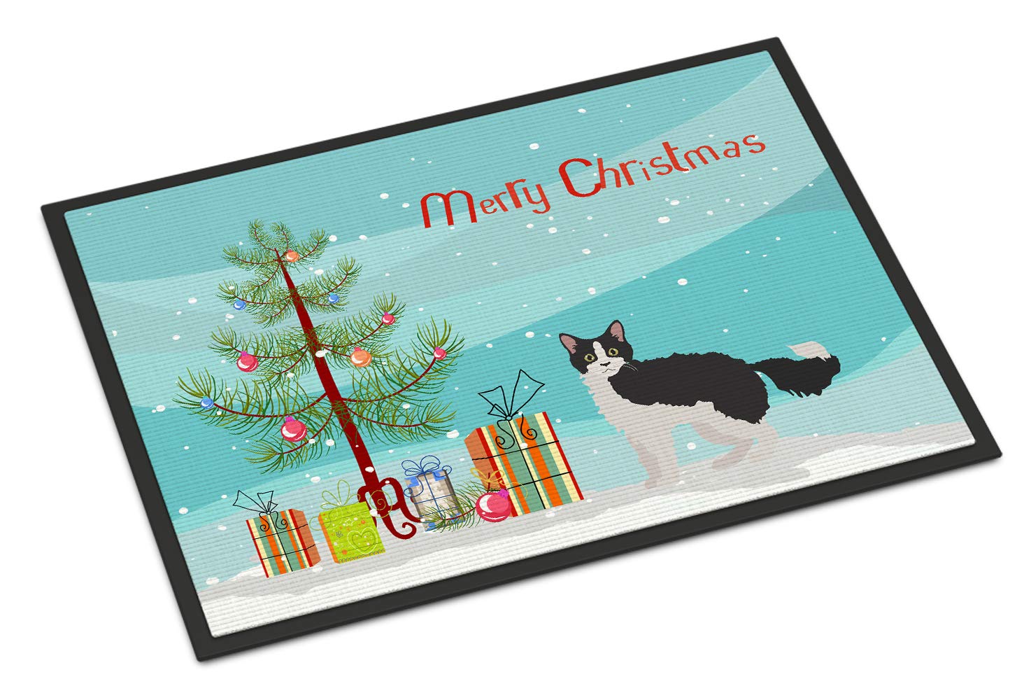Carolines Treasures CK4642MAT La Perm #1 Cat Merry Christmas Doormat 18x27 Front Door Mat Indoor Outdoor Rugs for Entryway, Non Slip Washable Low Pile, 18H X 27W