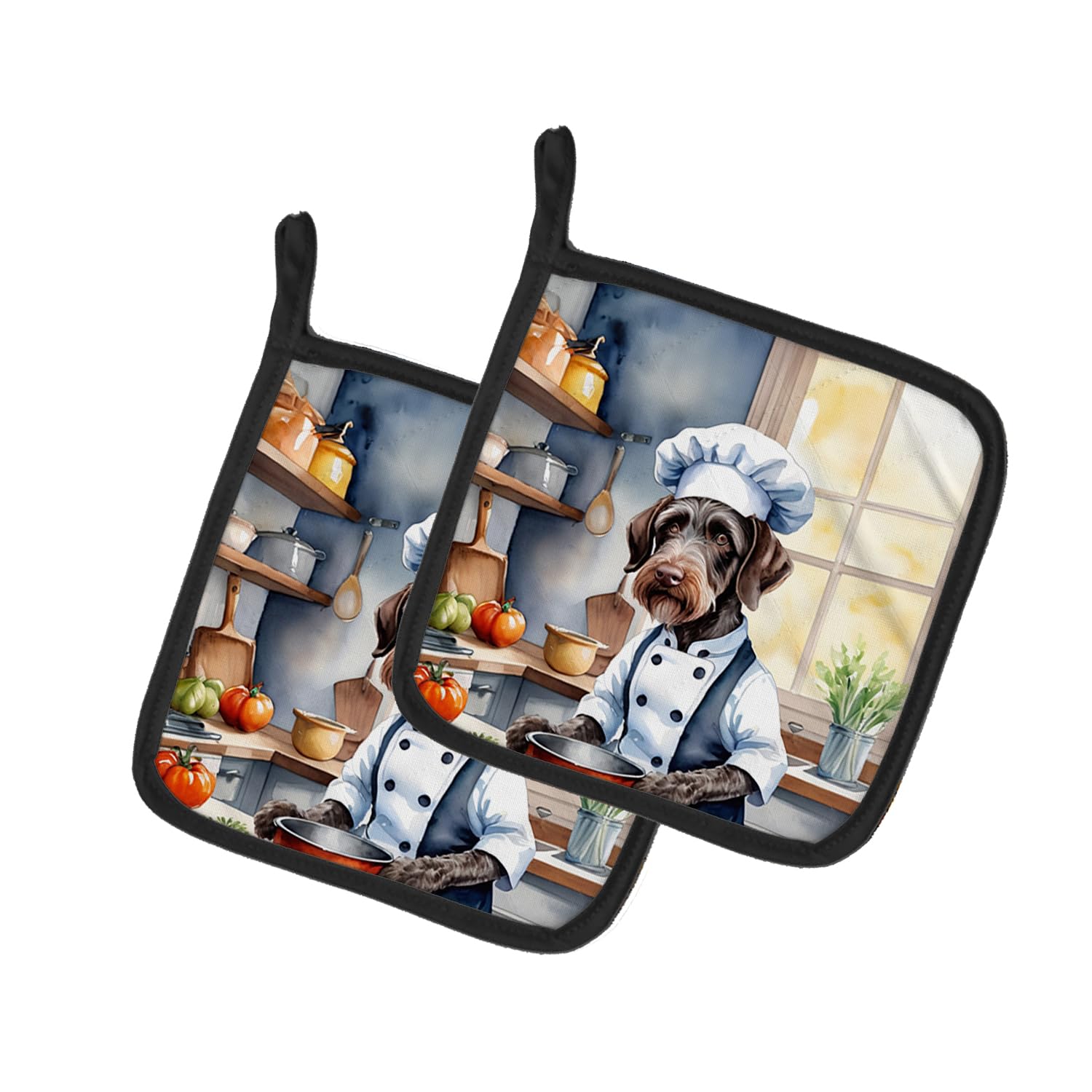 German Wirehaired Pointer The Chef Pair of Pot Holders