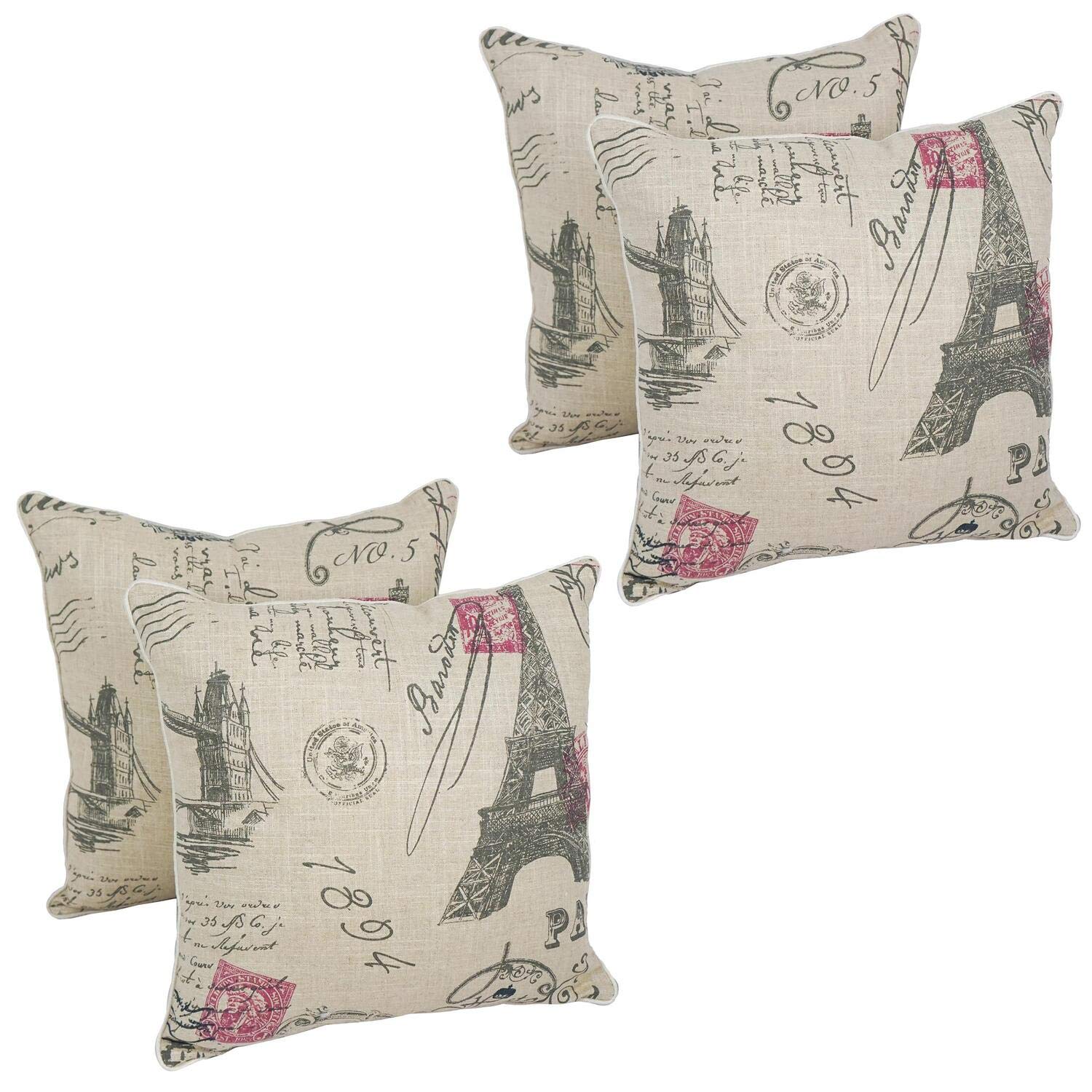 Blazing Needles 18-inch Corded Throw Pillows with Inserts (Set of 4) - European Travels