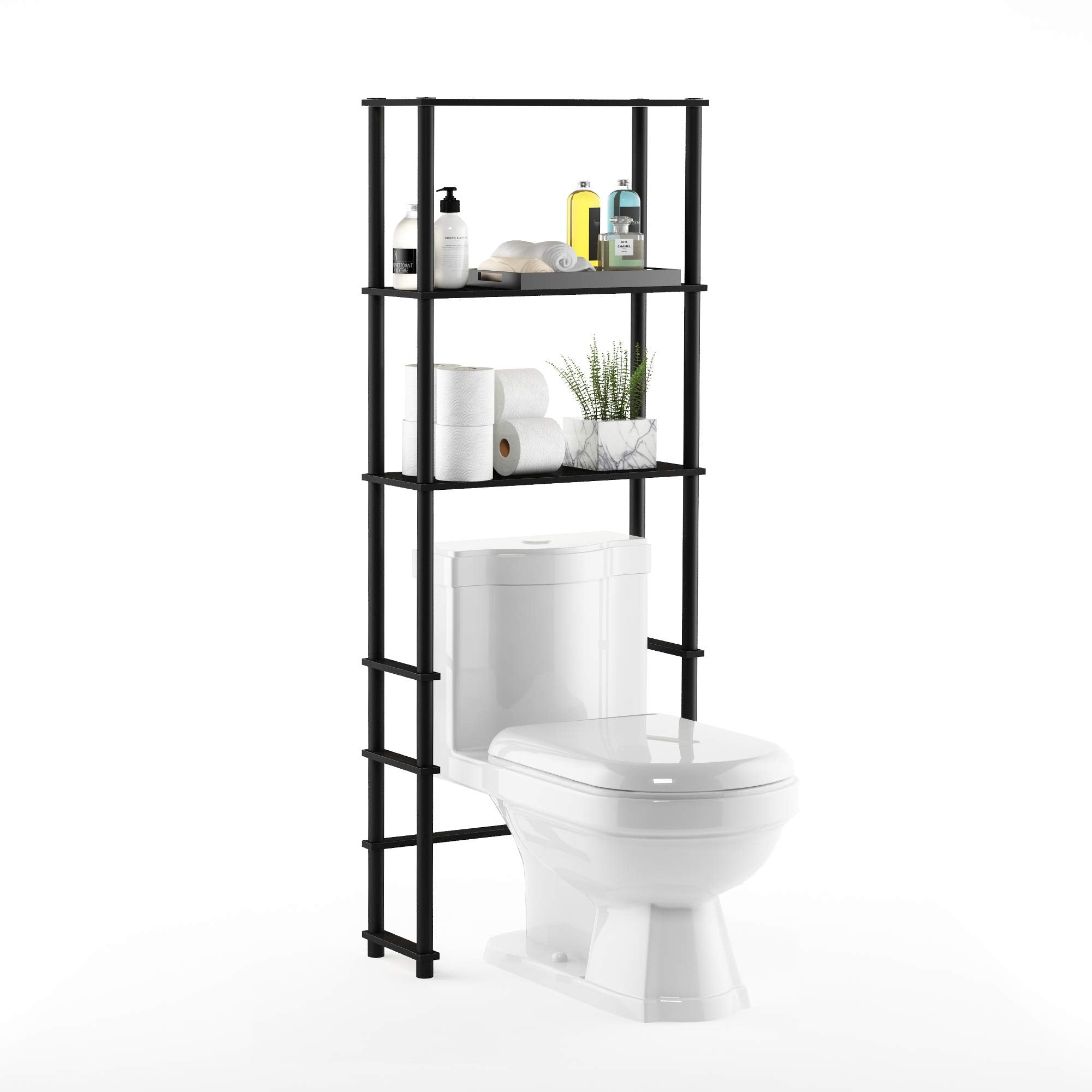 Furinno Turn-N-Tube Toilet Space Saver with 3 Shelves, Espresso/Black, 99763EX/BK