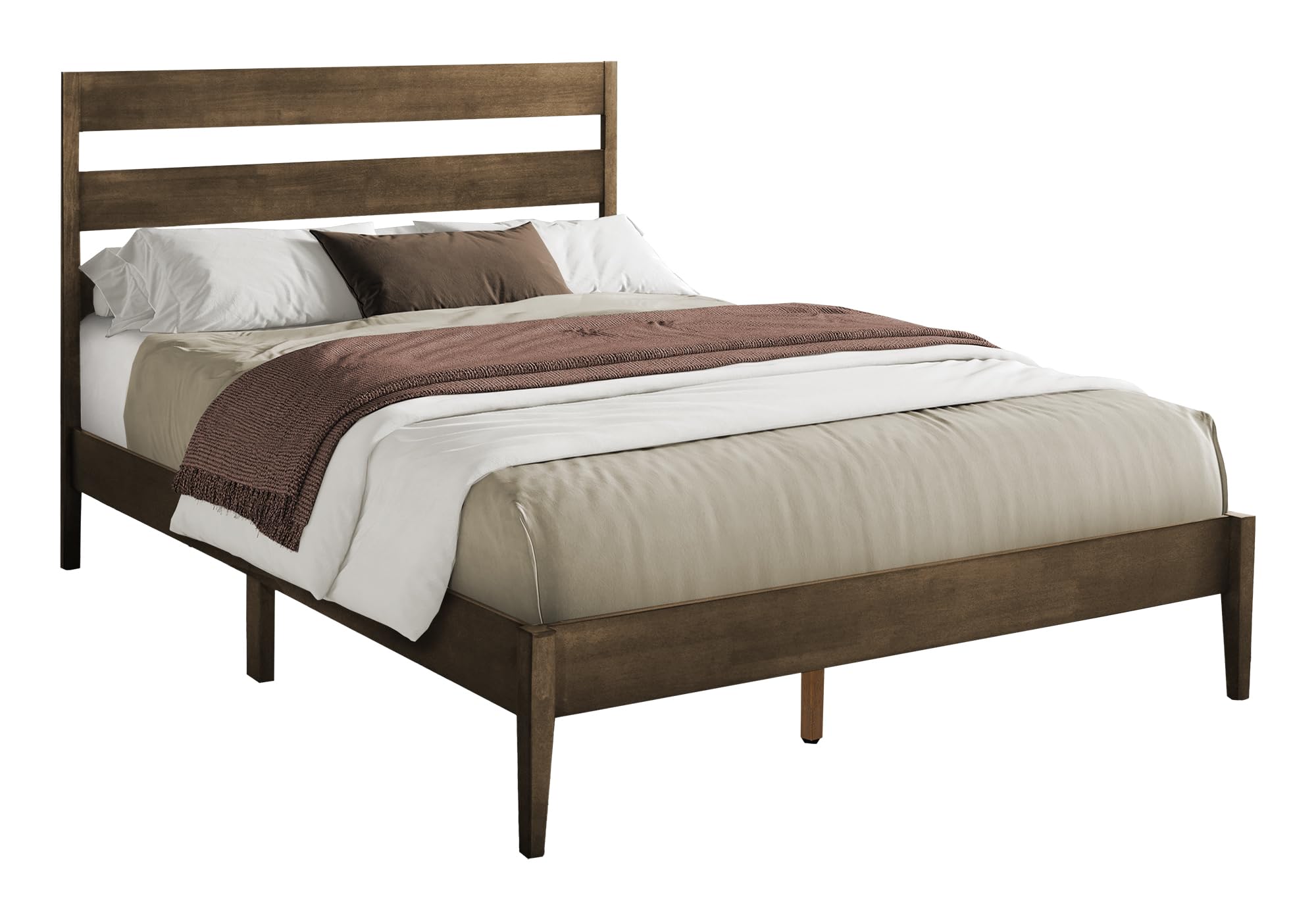 Bed, Queen Size Walnut Wood Frame, Contemporary, Modern