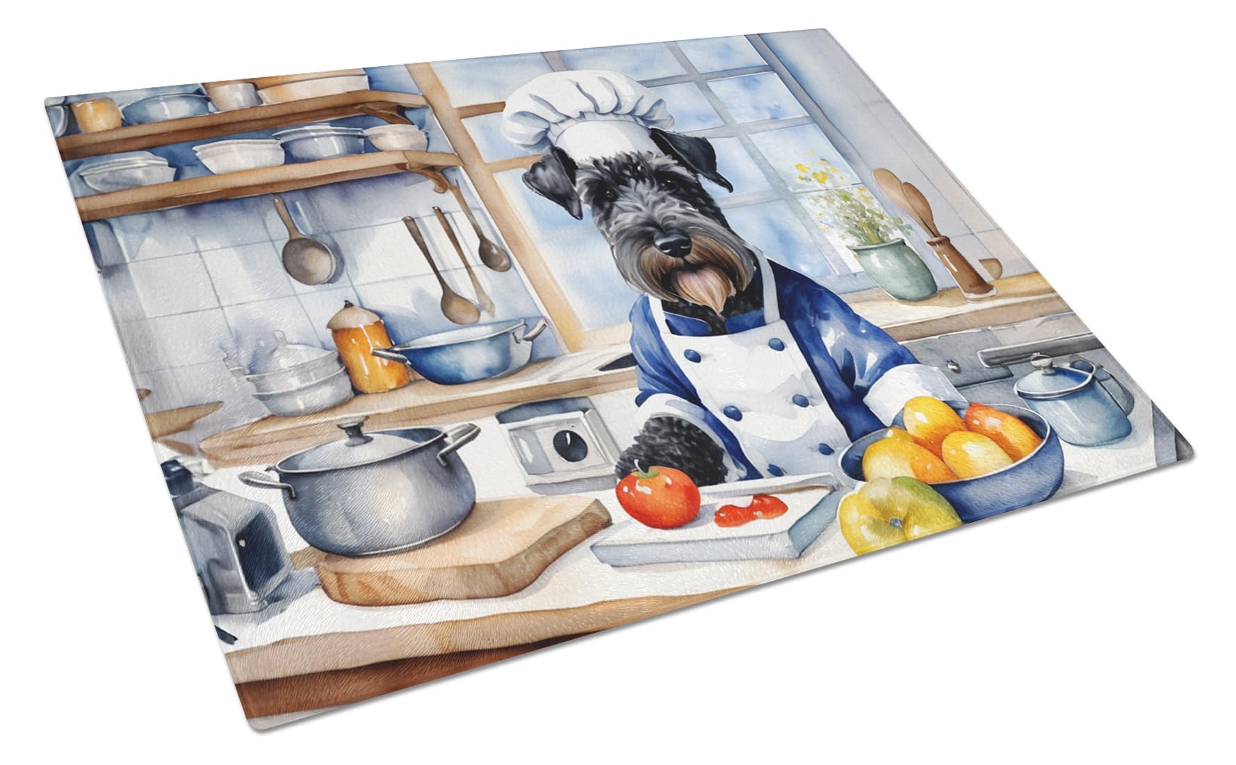Carolines Treasures DAC6273LCB Kerry Blue Terrier The Chef Glass Cutting Board Decorative Tempered Glass Kitchen Cutting and Serving Board Large Size Chopping Board
