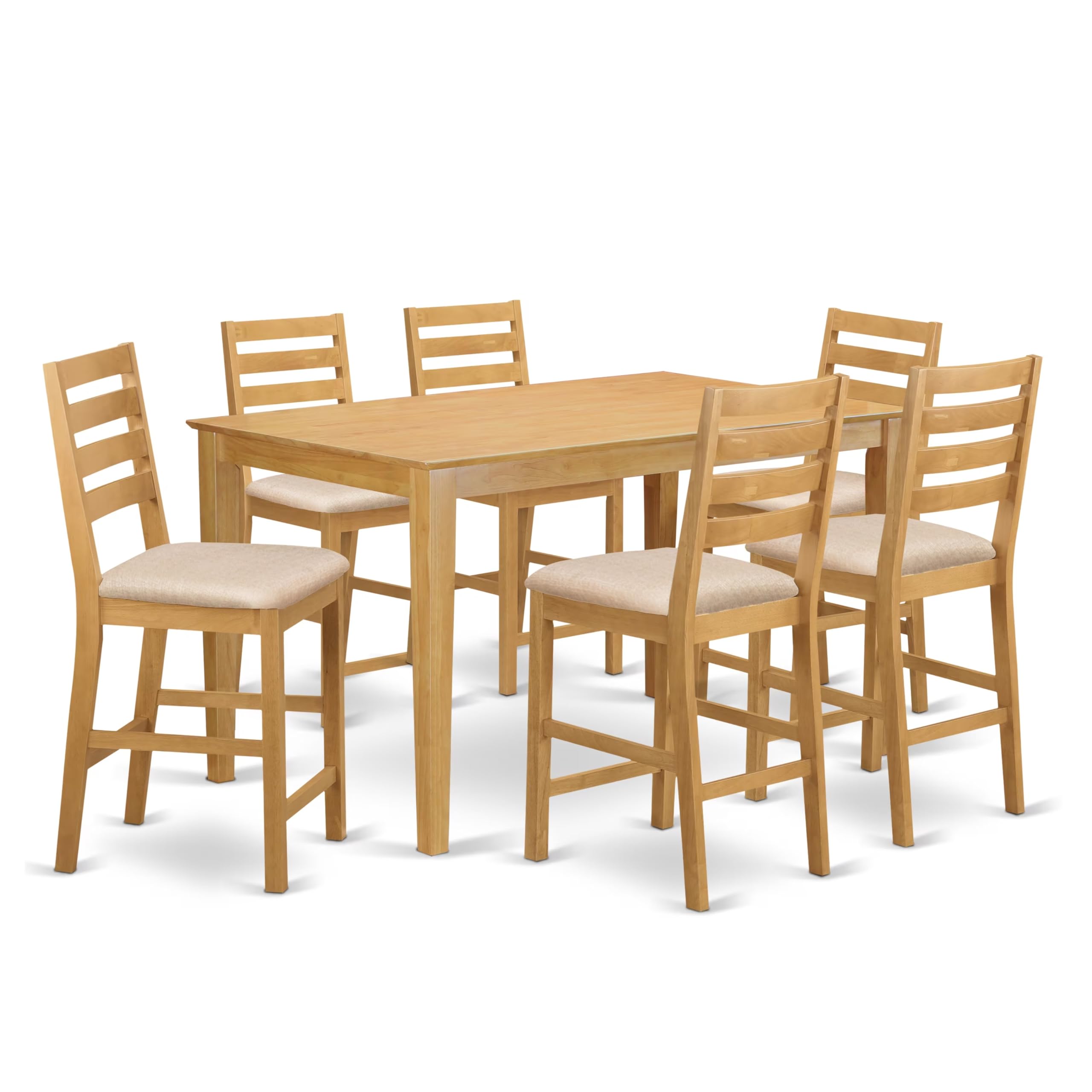 CACF7H-OAK-C 7 Pc counter height set-pub Table and 6 bar stools with backs