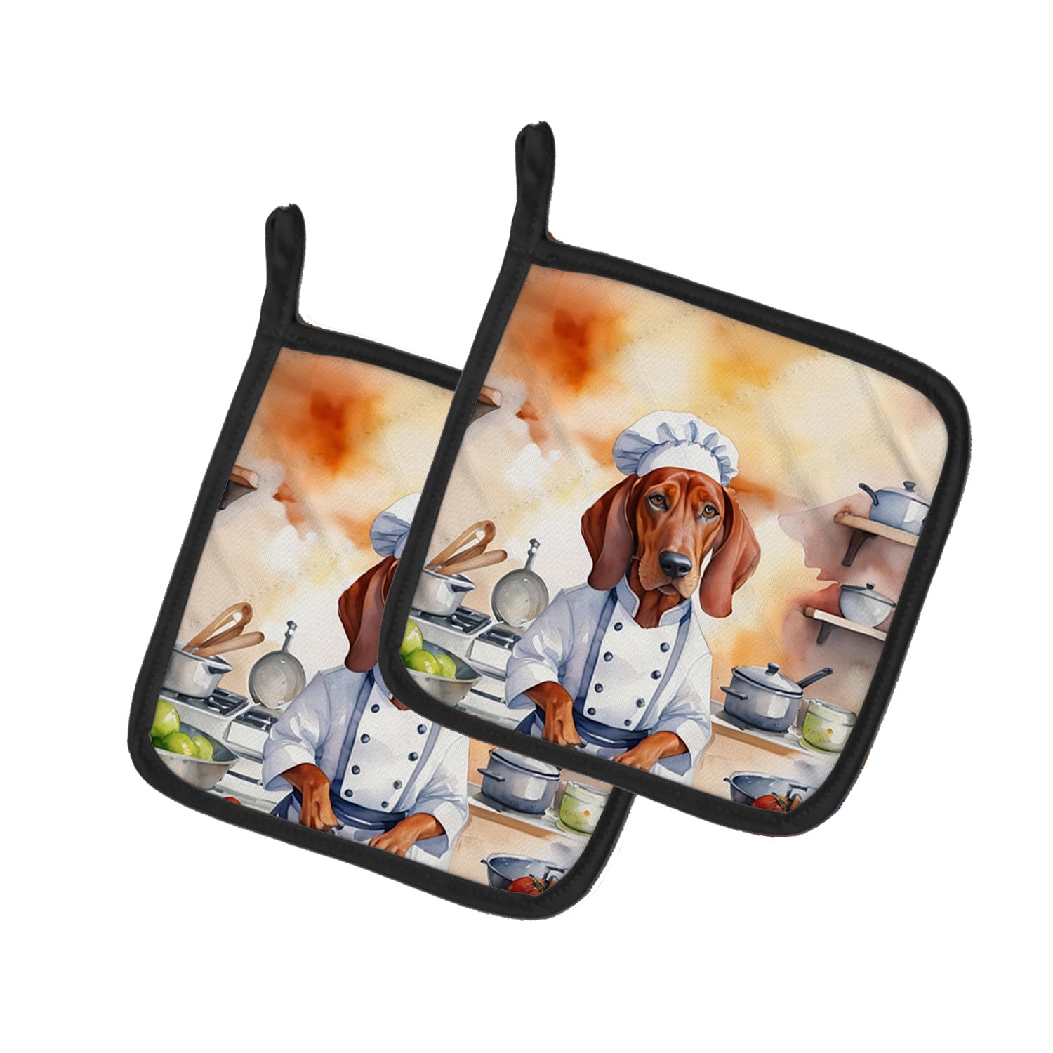 Redbone Coonhound The Chef Pair of Pot Holders
