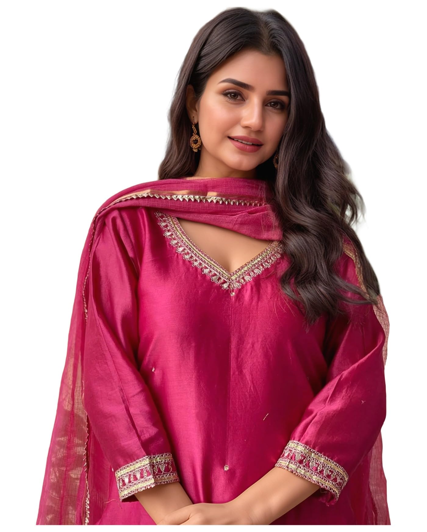 Gosriki WomenS Rayon Viscose Straight Embroidered Kurta With Pant & Dupatta (Bagicha Rani-Vks03-Gs_3Xl_Pink_Xxx-Large)