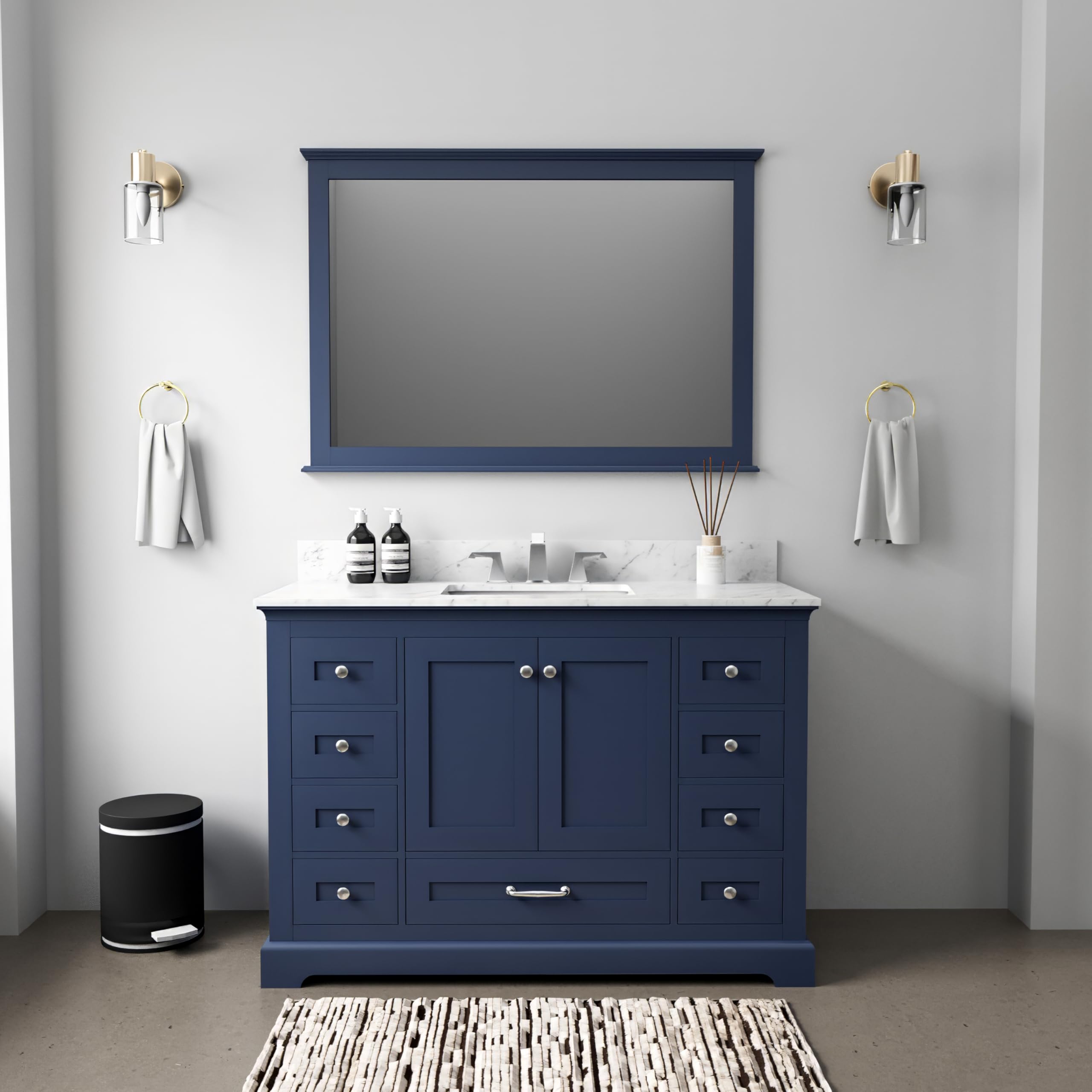 Navy Blue Single Bath Vanity 48 in. W x 22 in. D, and 46 in. Mirror