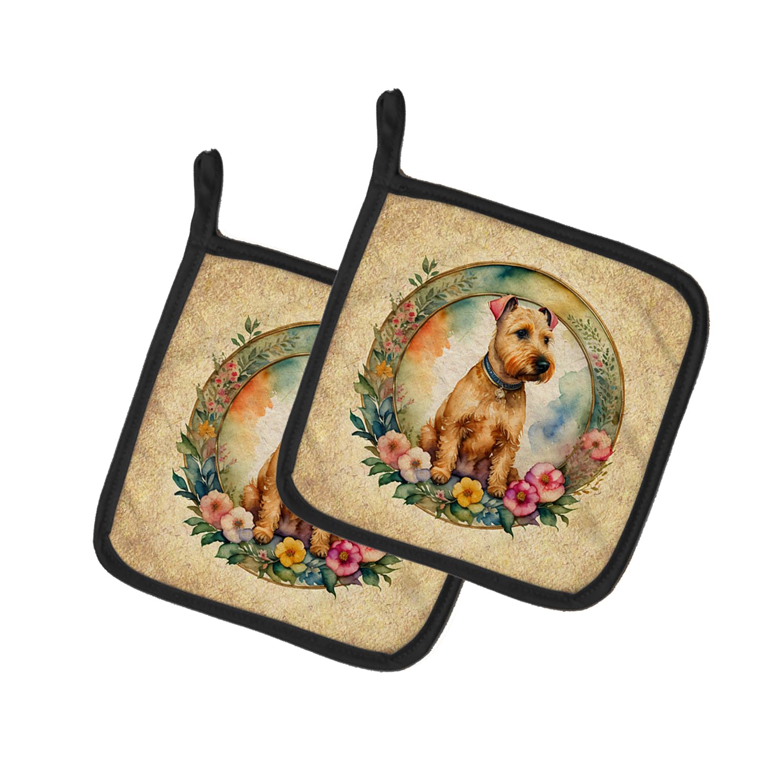 Lakeland Terrier and Flowers Pair of Pot Holders