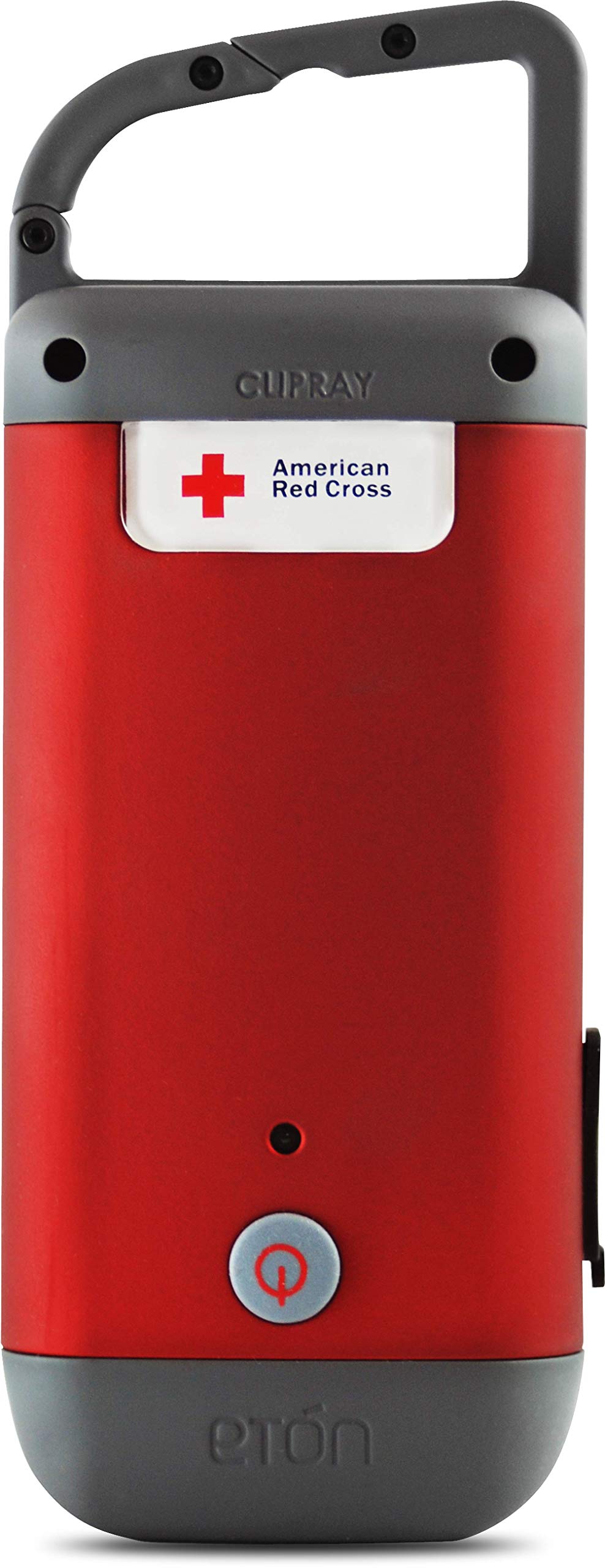 Eton American Red Cross Crank-Powered Clipray Clip-On Flashlight & Smartphone Charger, Solar Powered, Hand Crank, Cherry Red, Co