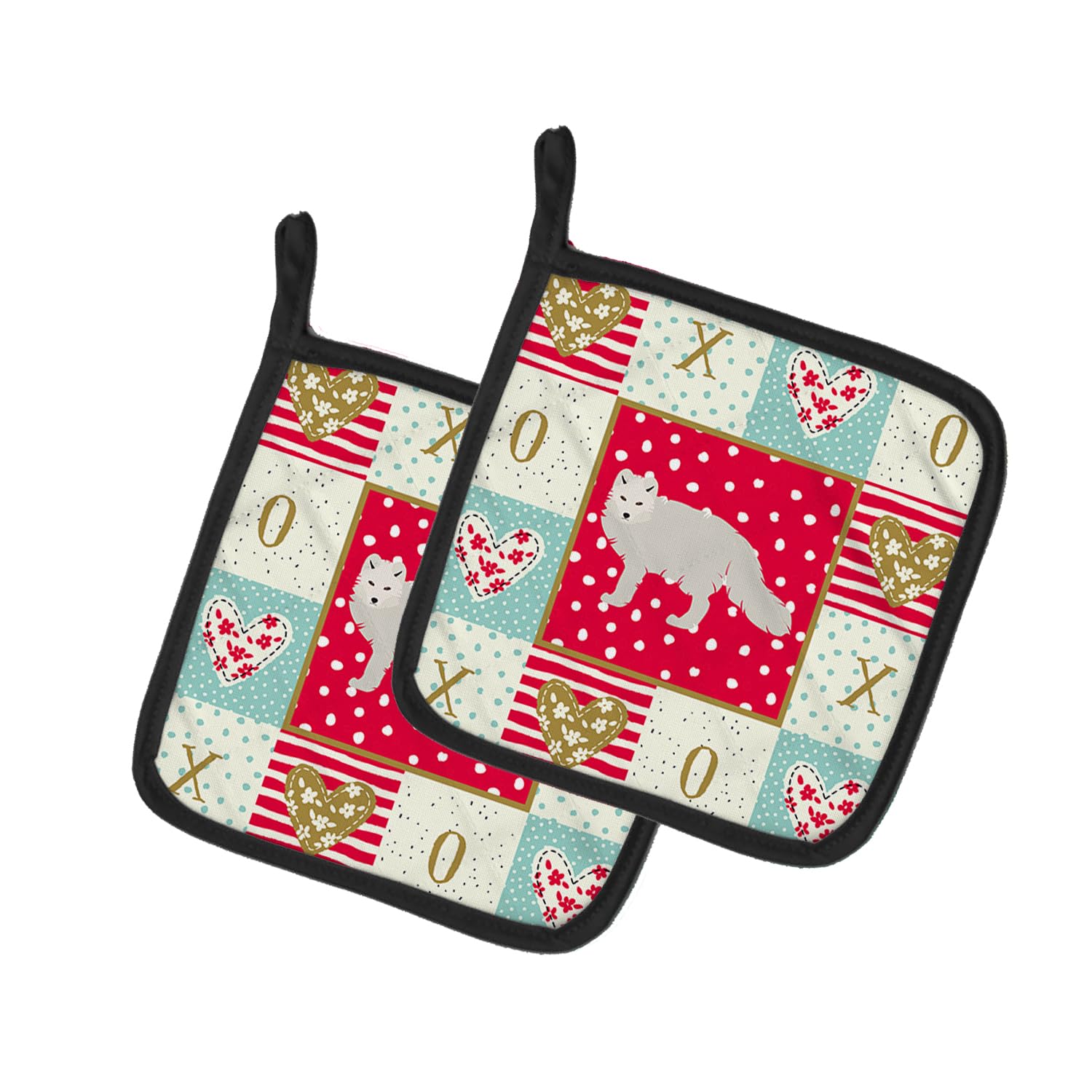 White Arctic Fox Love Pair of Pot Holders