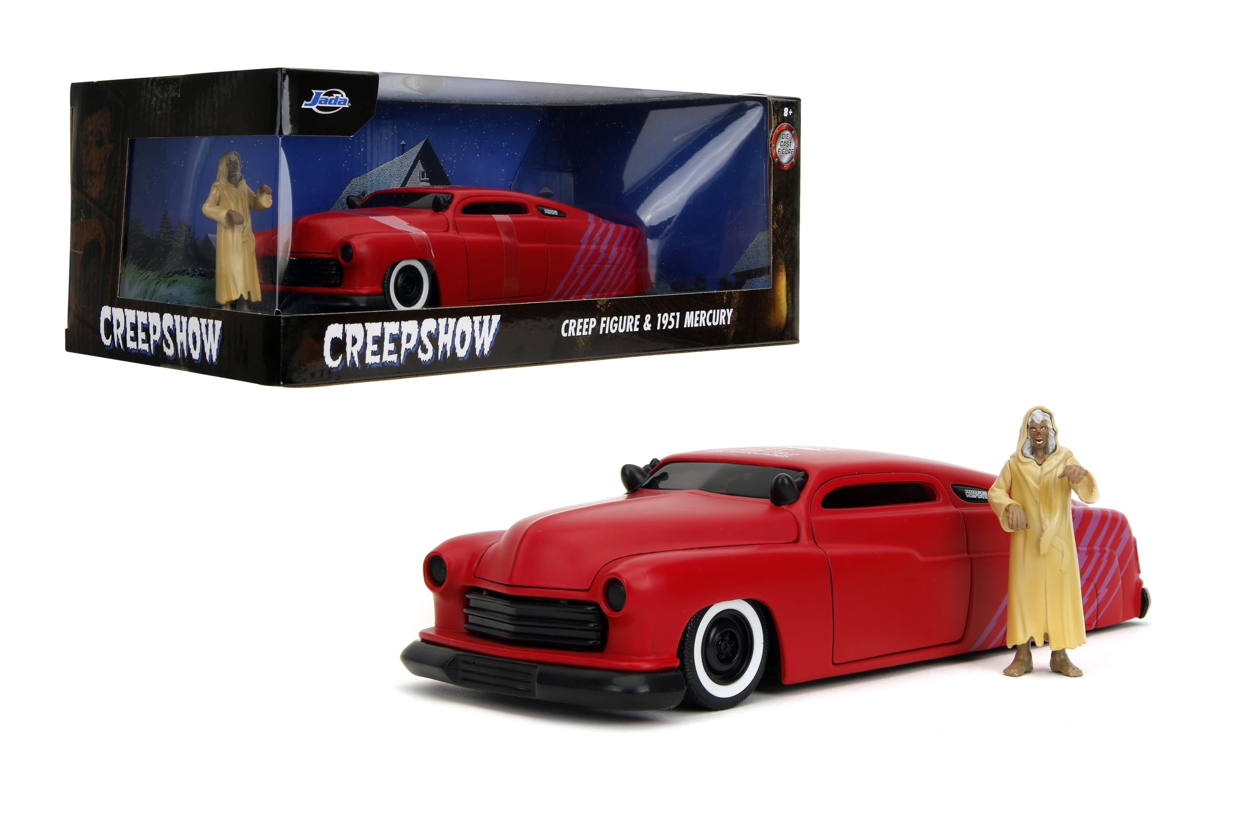 1951 Mercury Matt Red with Purple Stripes and Creep Diecast Figure Creepshow (1982) Movie ?Hollywood Rides? Series 1/24 Diecast Model Car by Jada