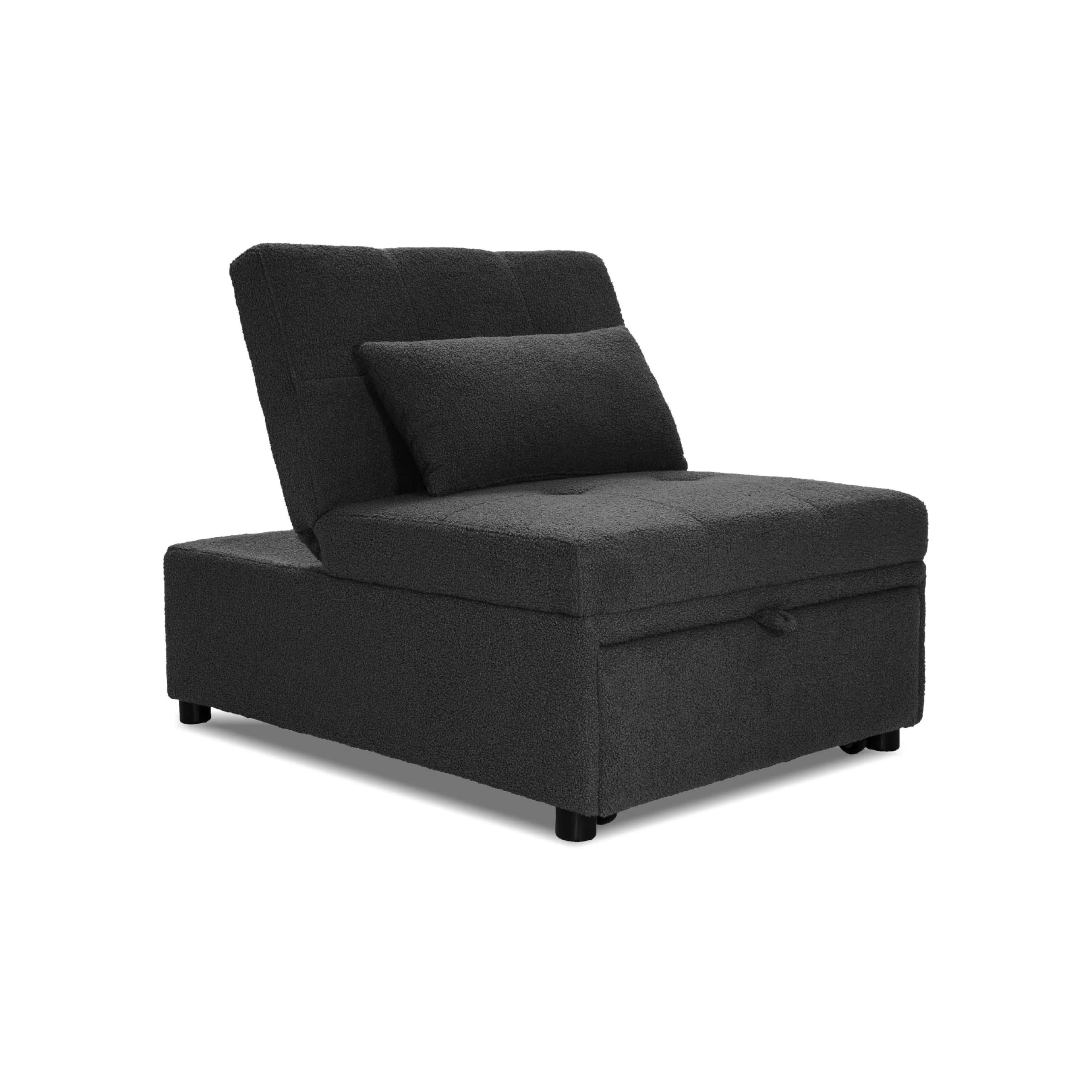 Danyl Convertible Sofa with Pull-Out Bed, Accent Pillow, Black Sherpa