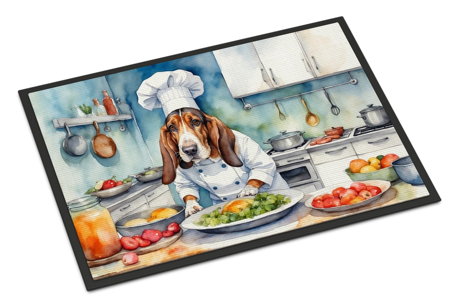 Carolines Treasures DAC6196MAT Basset Hound The Chef Doormat Front Door Mat Indoor Outdoor Rugs for Entryway, Non Slip Washable Low Pile, 18H X 27W