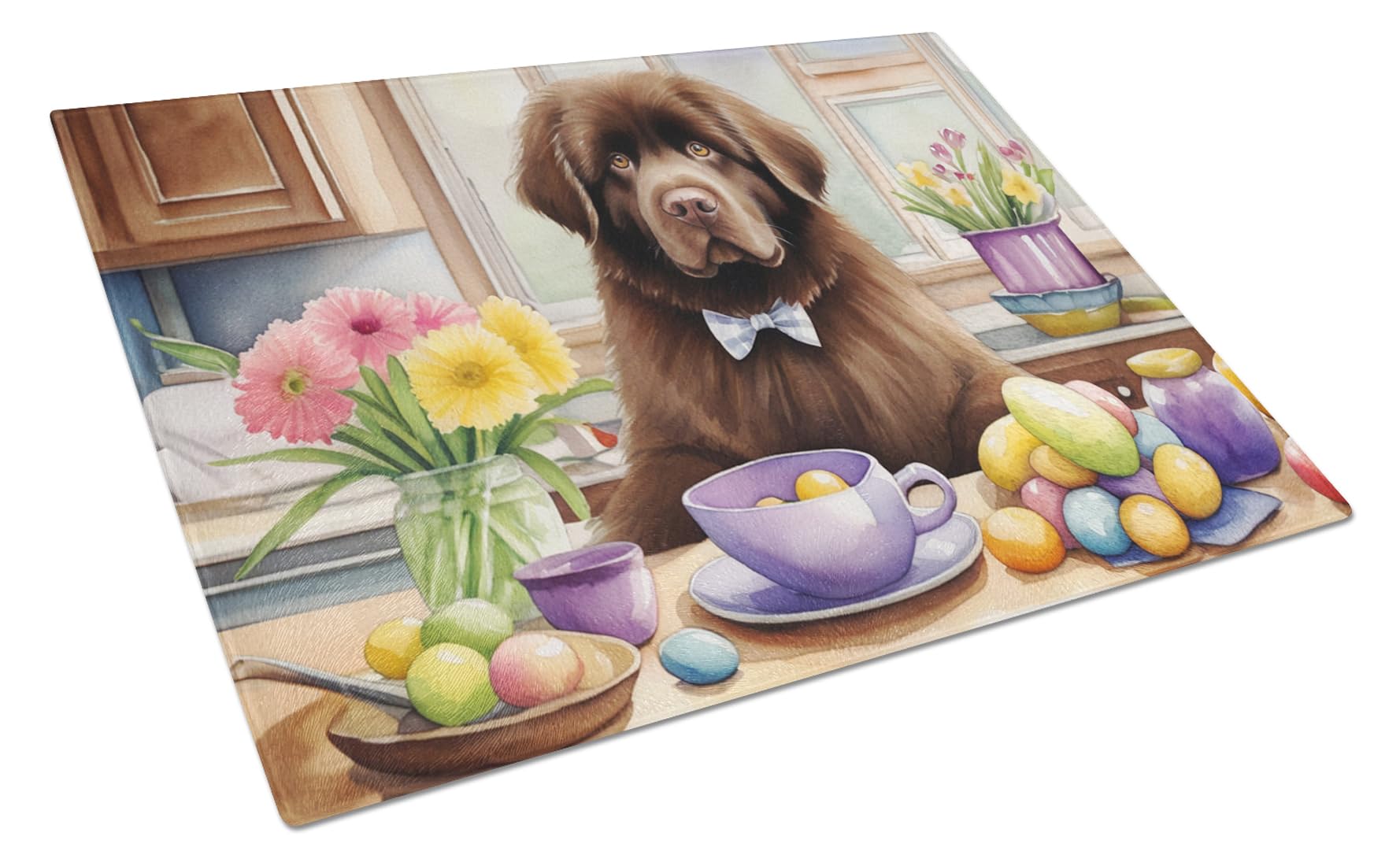 Carolines Treasures DAC6857LCB Decorating Easter Newfoundland Glass Cutting Board Decorative Tempered Glass Kitchen Cutting and Serving Board Large Size Chopping Board
