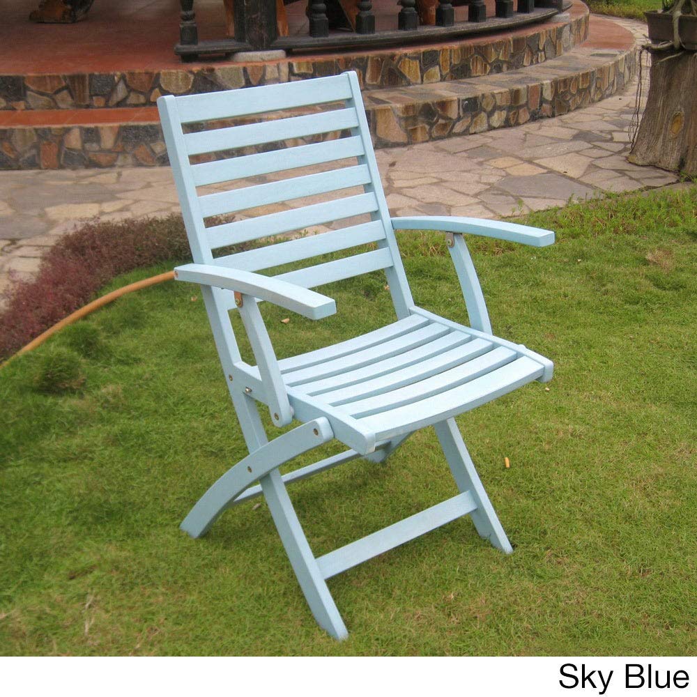Royal Fiji Acacia Wood Folding Ladder Back Armchair (Set of 2) - Sky Blue
