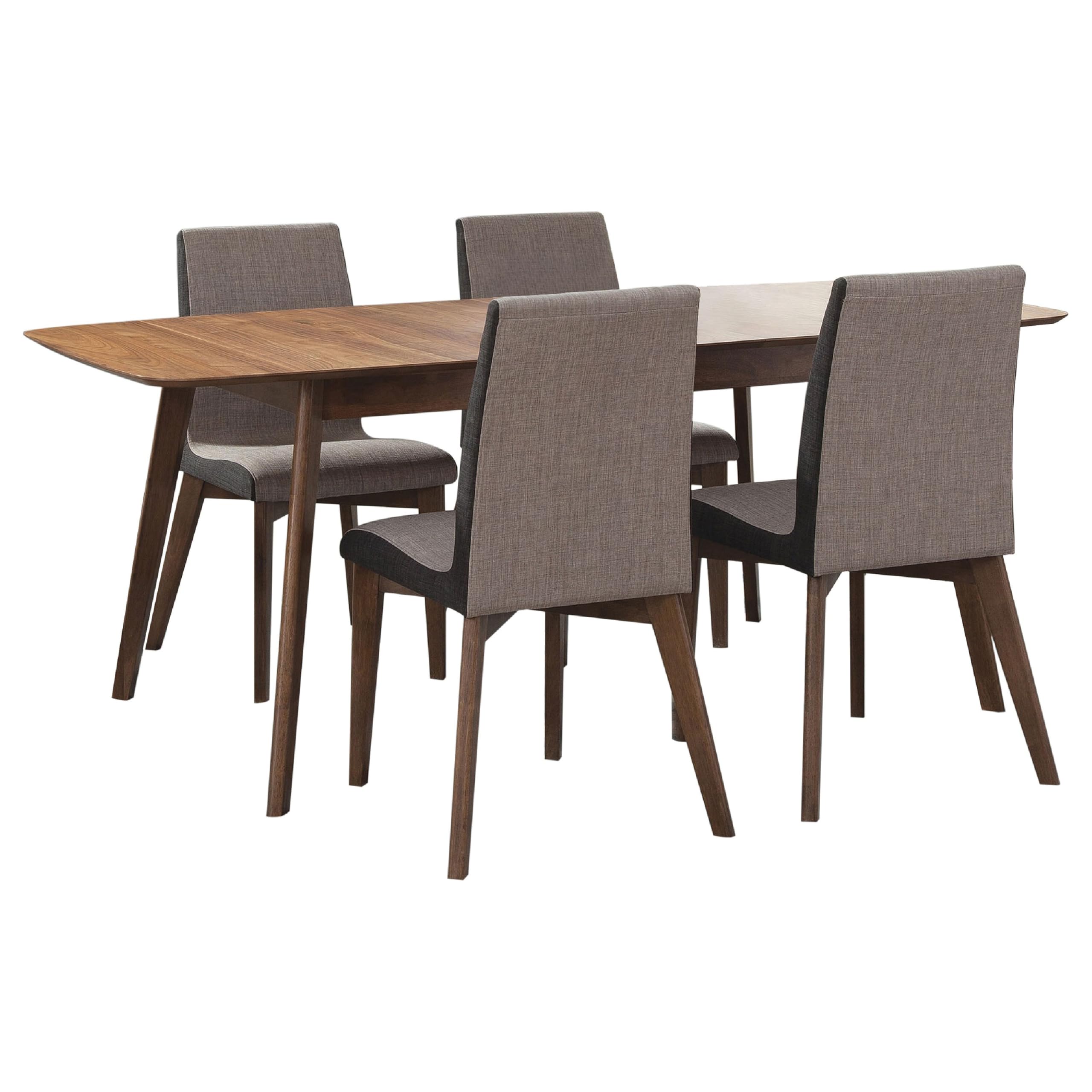 Bera 5pc Dining Set w 4 Chairs, 59-75 Inch Extendable, Walnut Brown, Gray