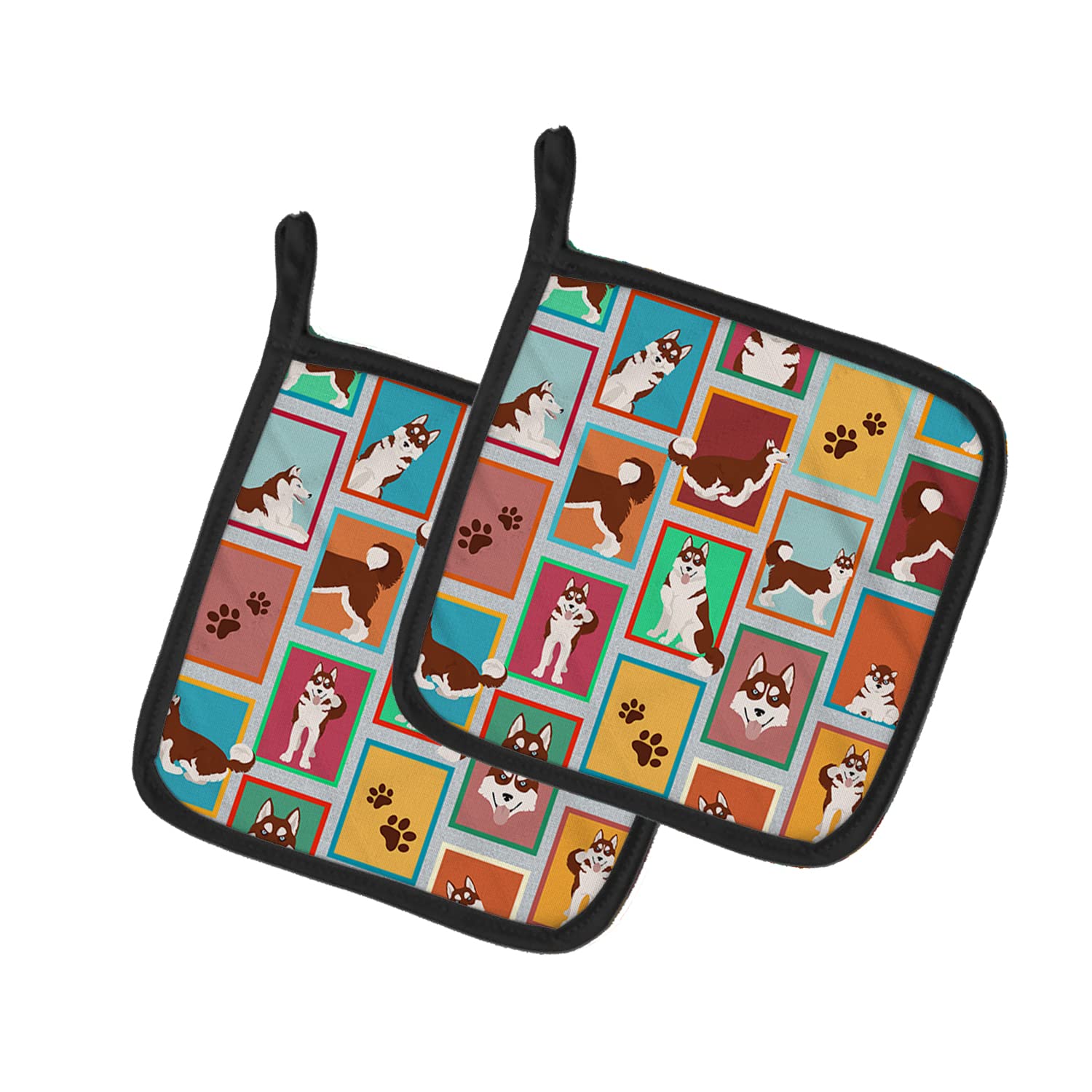 Lots of Red Siberian Husky Pair of Pot Holders