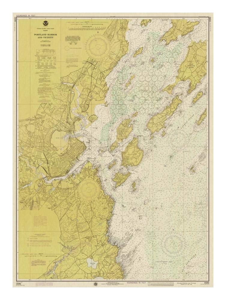Nautical Chart - Portland Harbor and Vicinity ca. 1974 - Sepia Tinted-Paper Art-18x24”